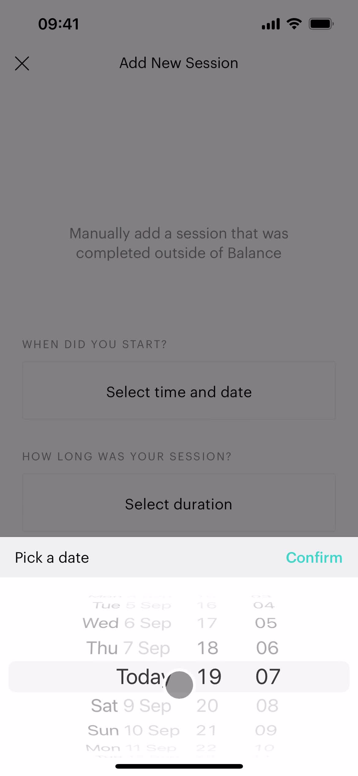 Screenshot of Select date on General browsing on Balance user flow