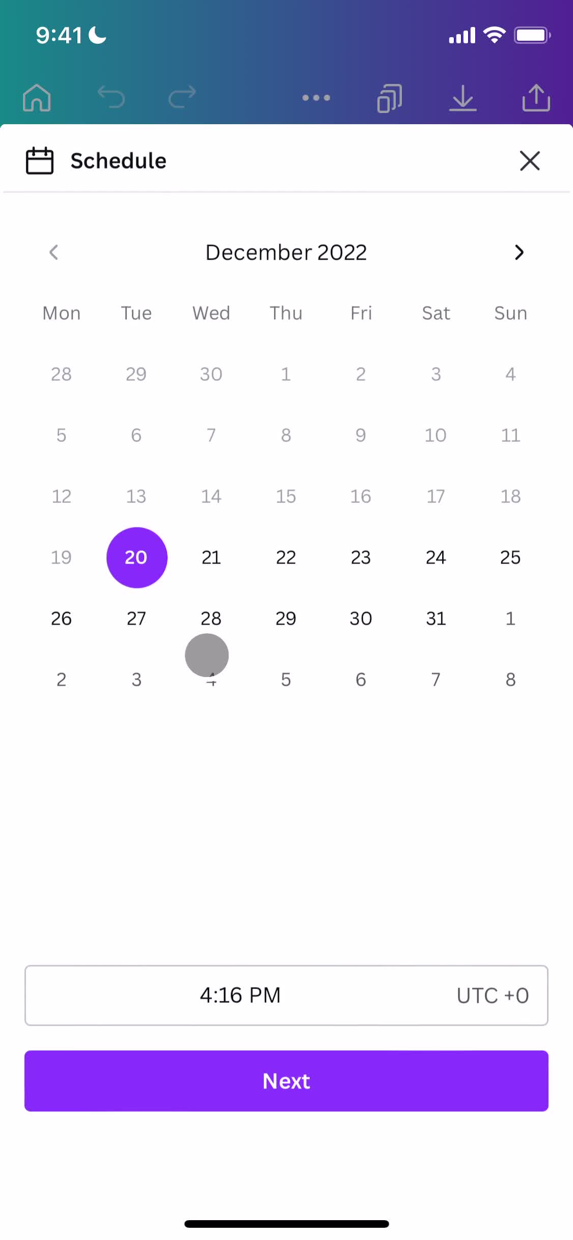 Canva schedule screenshot