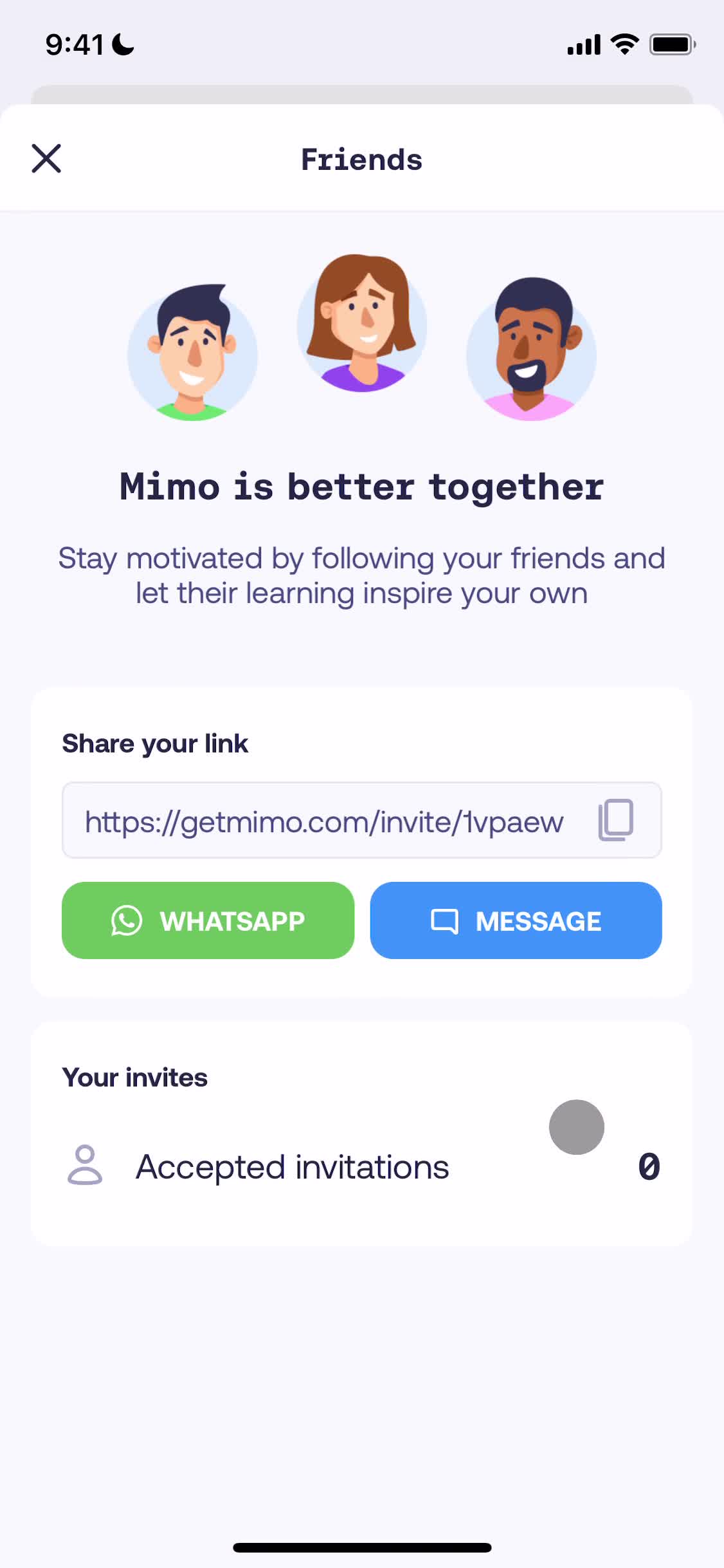 Mimo invite friends screenshot