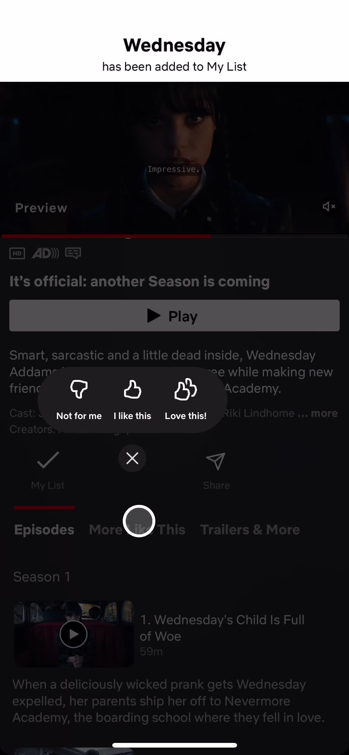 Netflix select rating screenshot