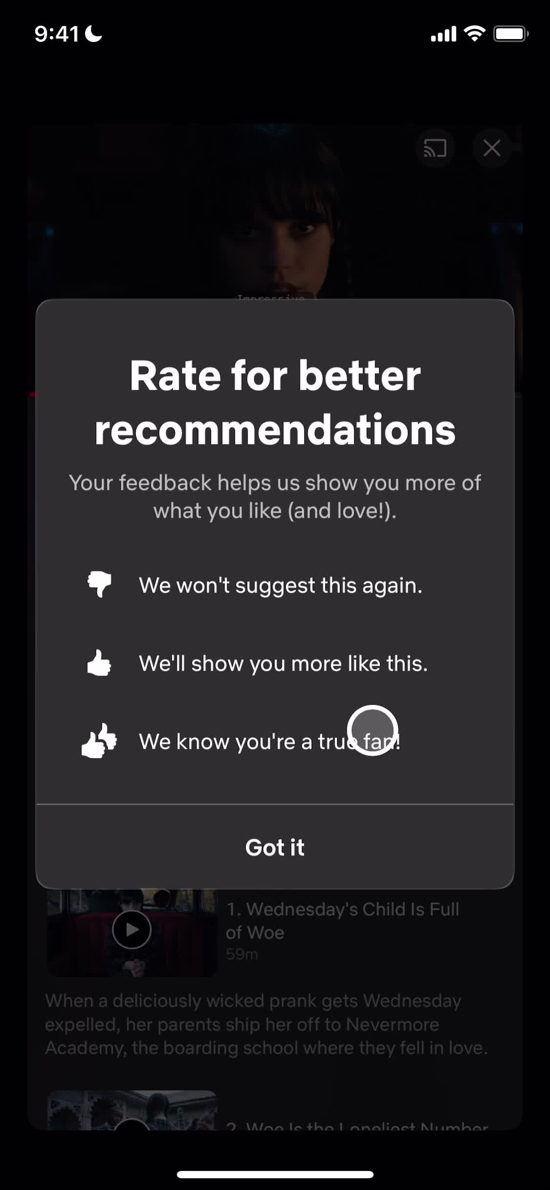 Netflix submit feedback screenshot
