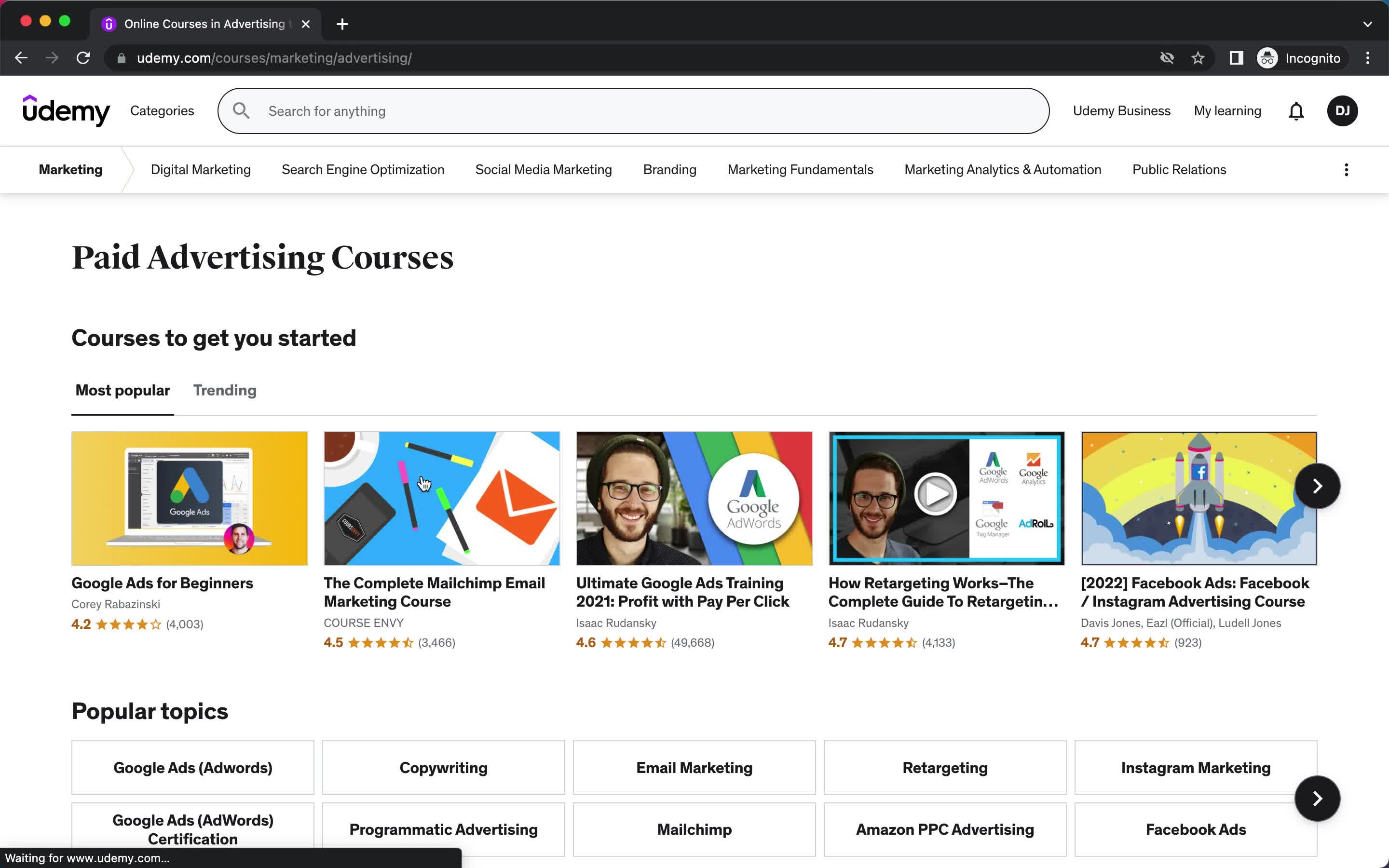 Screenshot of Category on General browsing on Udemy user flow