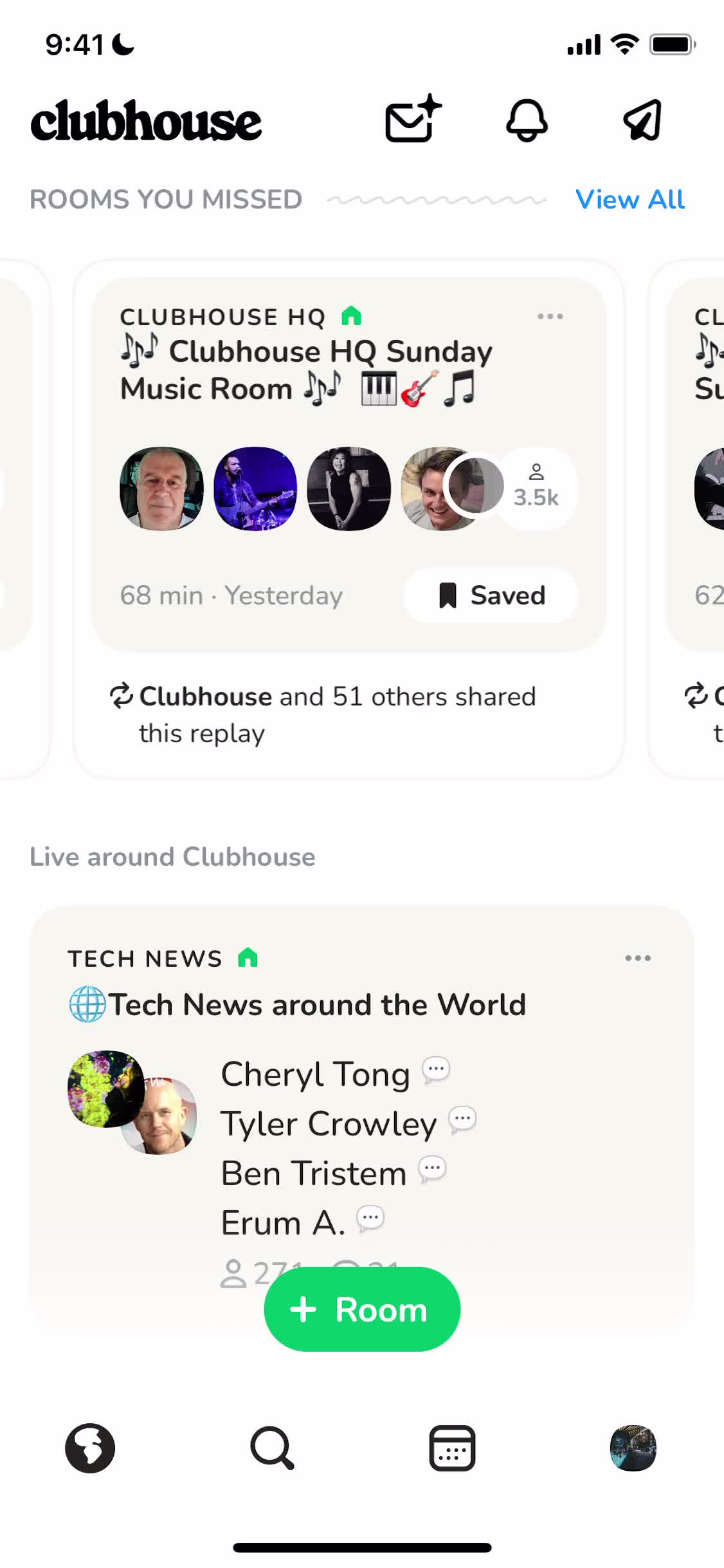Screenshot of Home on General browsing on Clubhouse user flow