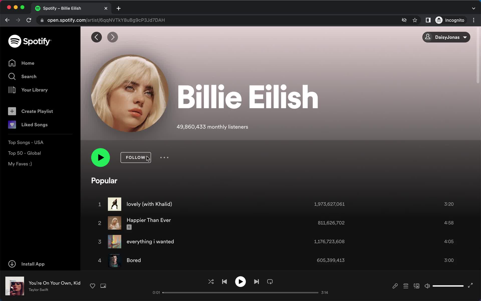 Spotify artist details screenshot