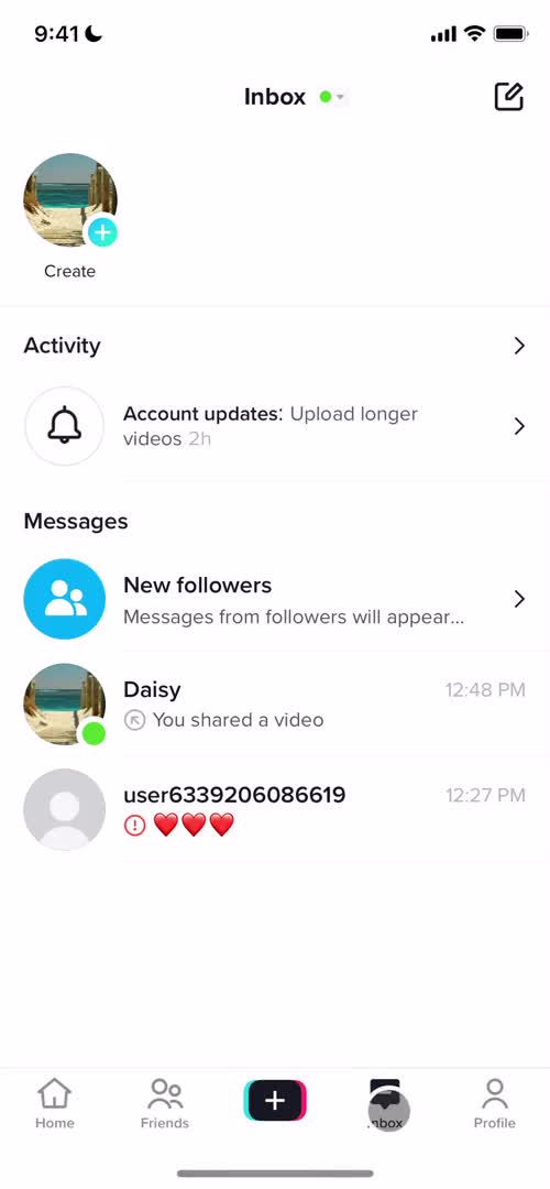 TikTok inbox screenshot