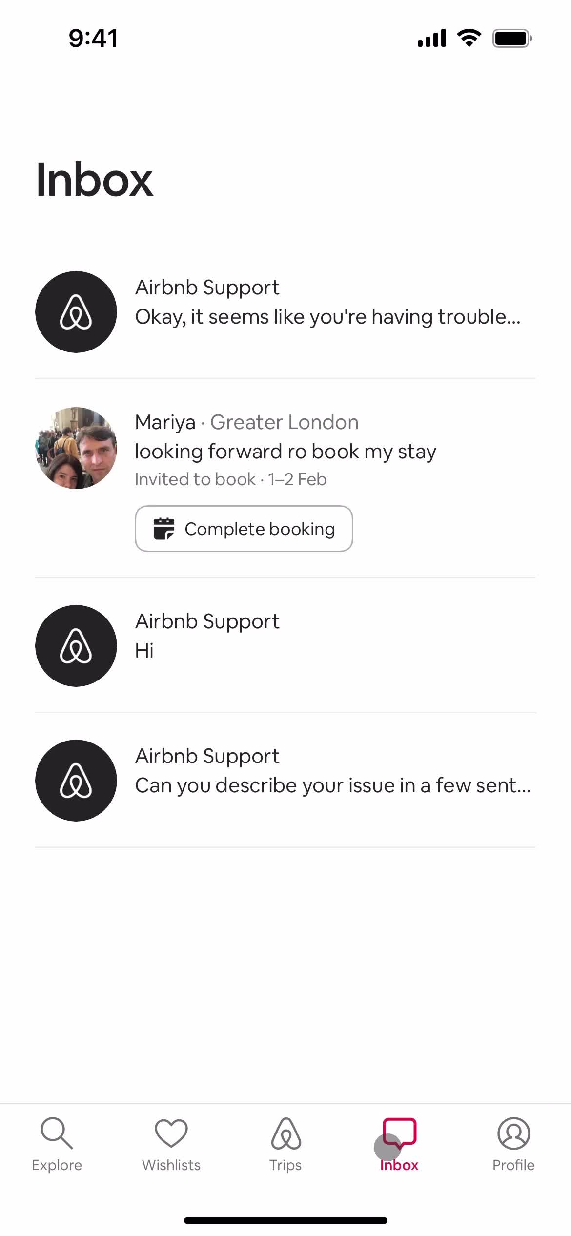 Airbnb inbox screenshot