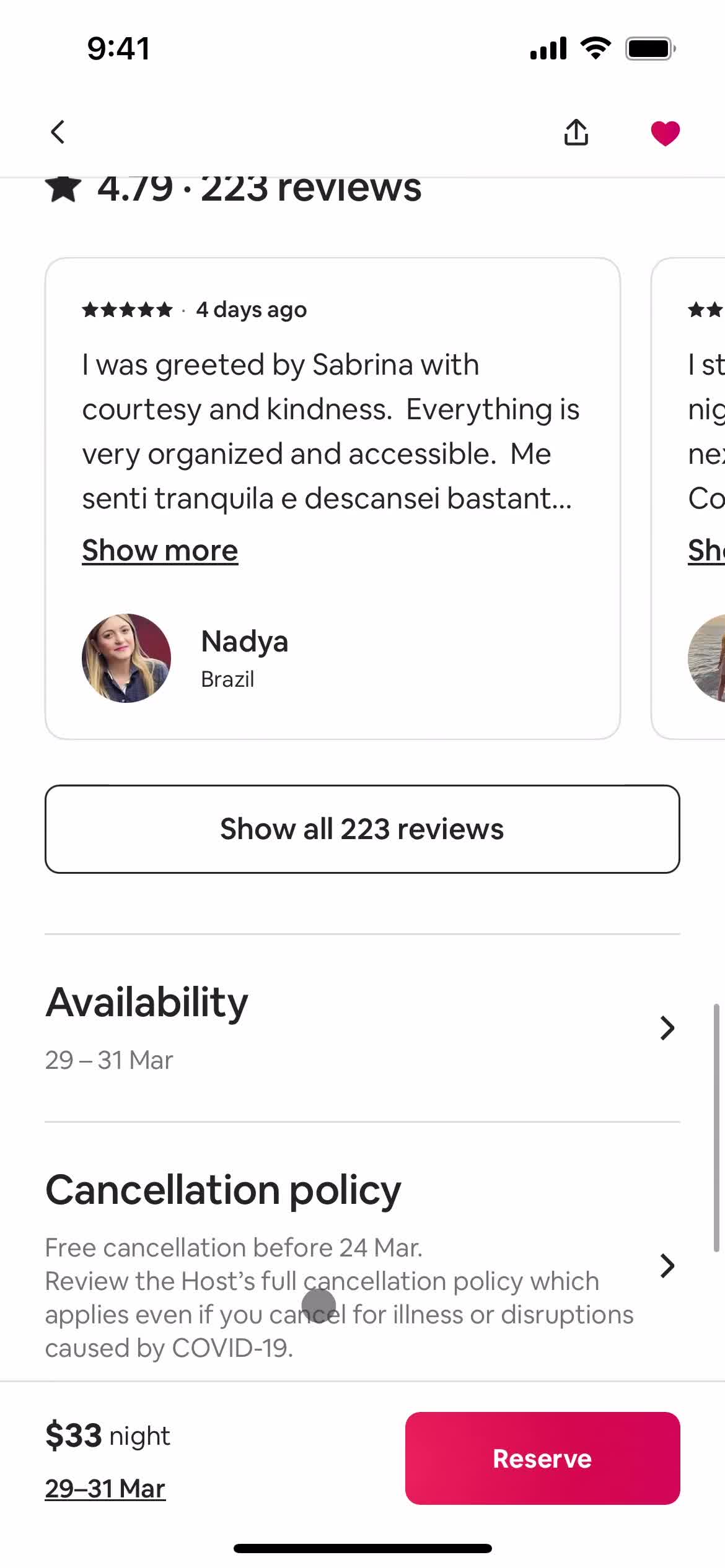 Airbnb reviews screenshot