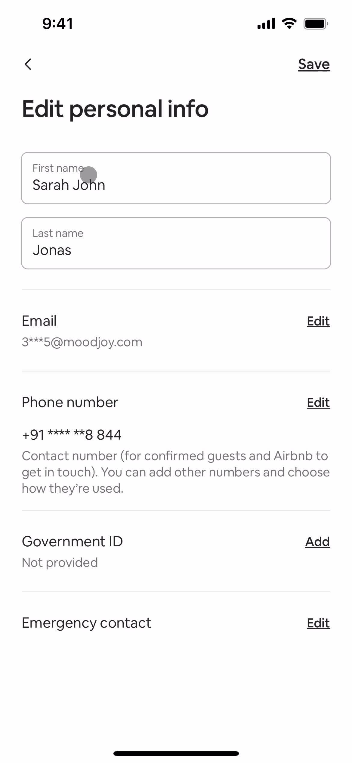 Airbnb edit profile screenshot