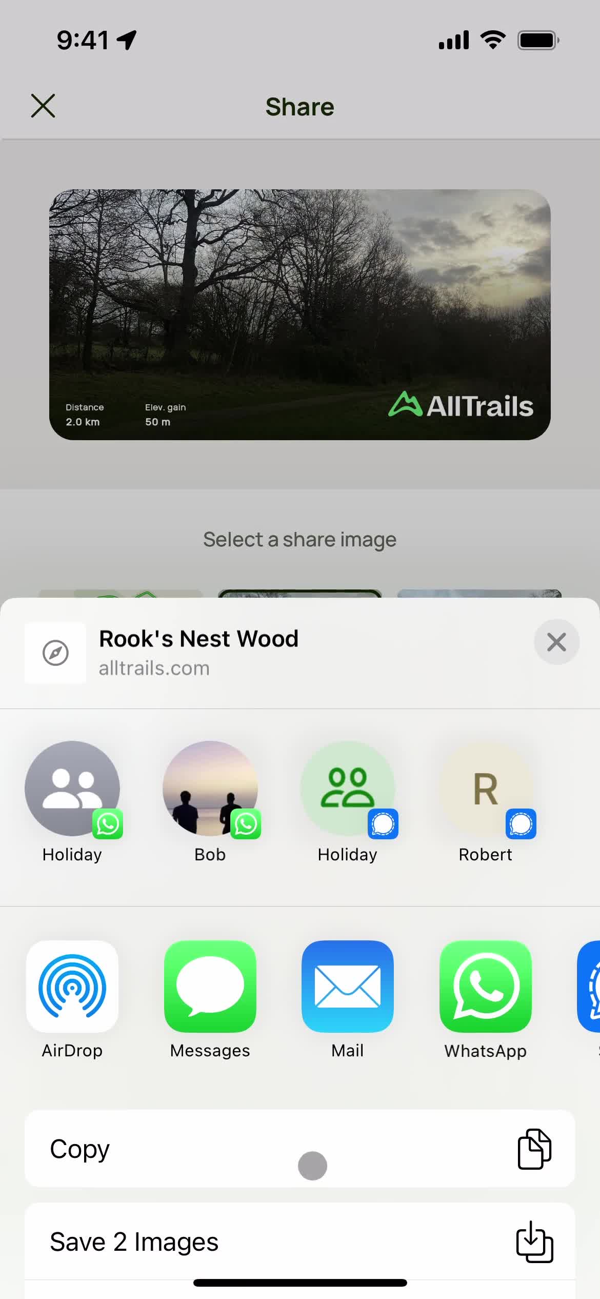 AllTrails share sheet screenshot