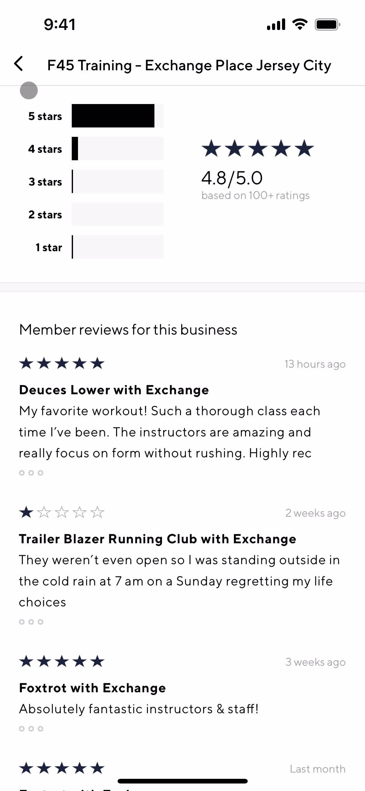 ClassPass reviews screenshot