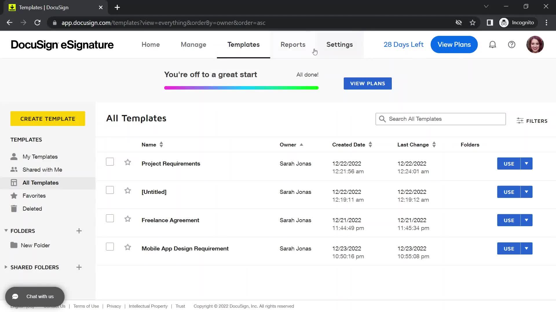 DocuSign templates screenshot