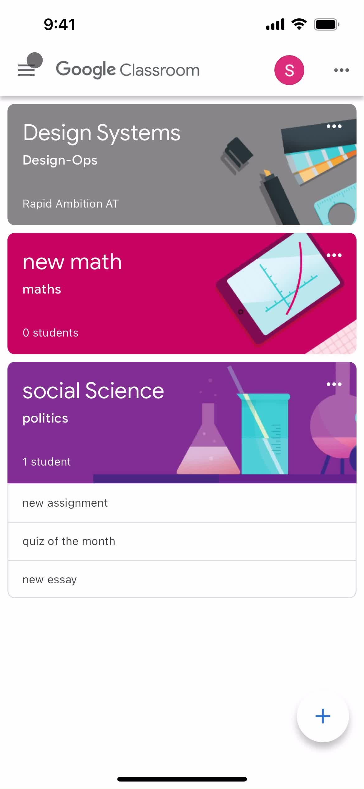 Google Classroom home screenshot