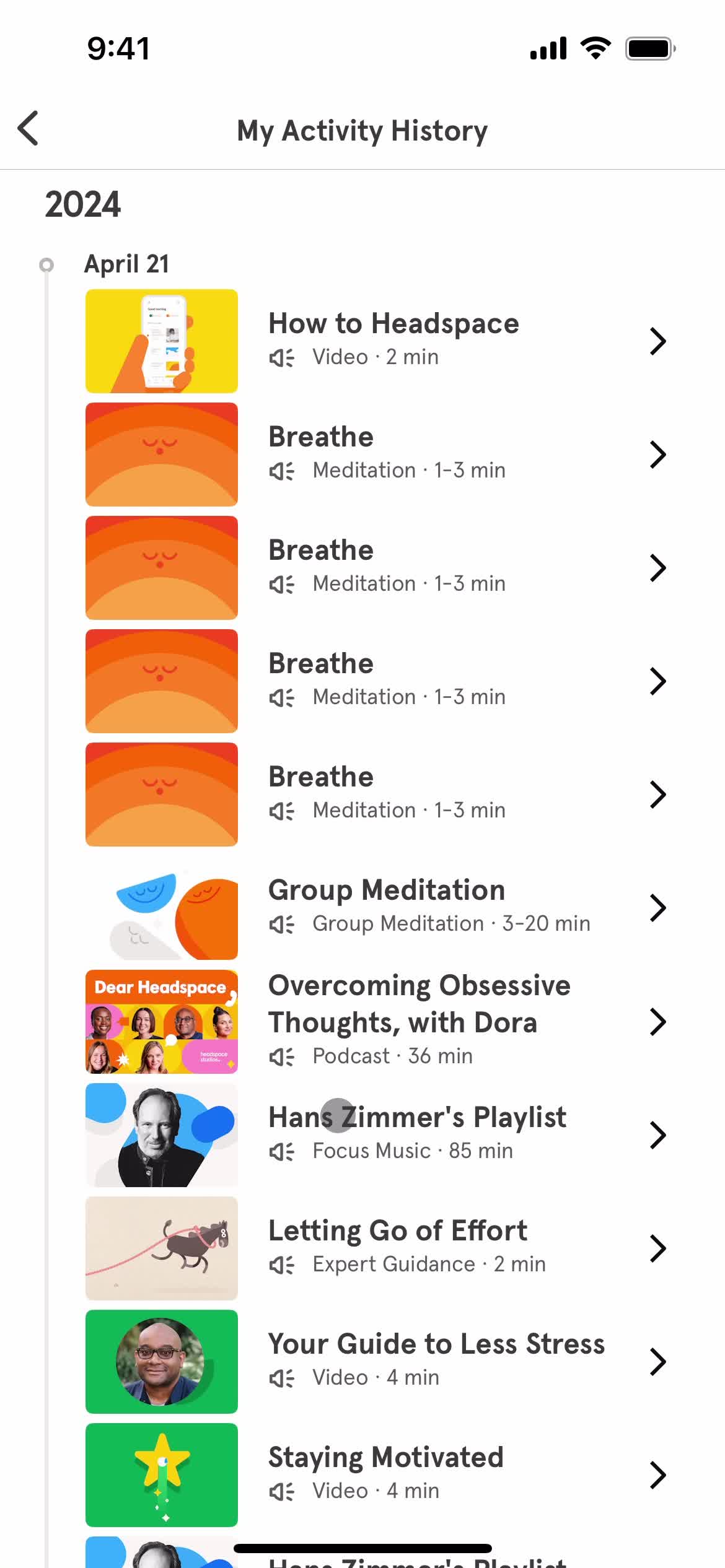 General browsing on Headspace video thumbnail