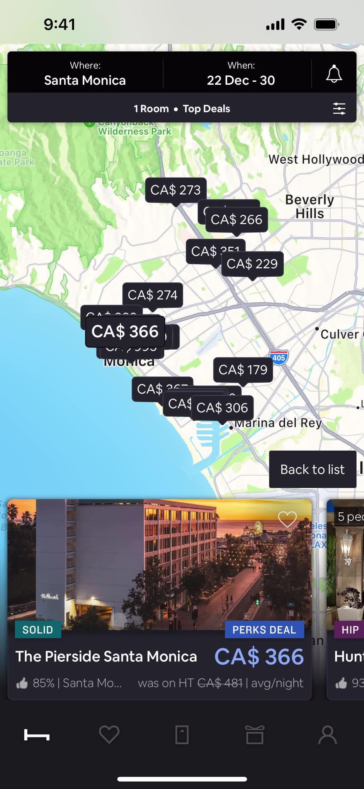HotelTonight search map area screenshot