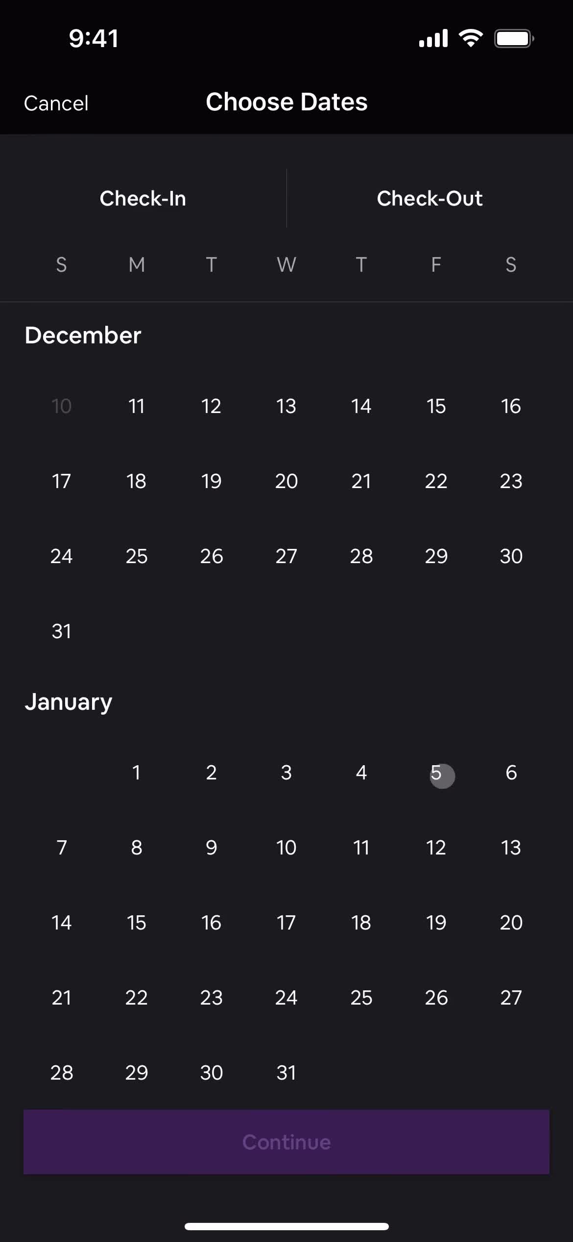 HotelTonight select dates screenshot
