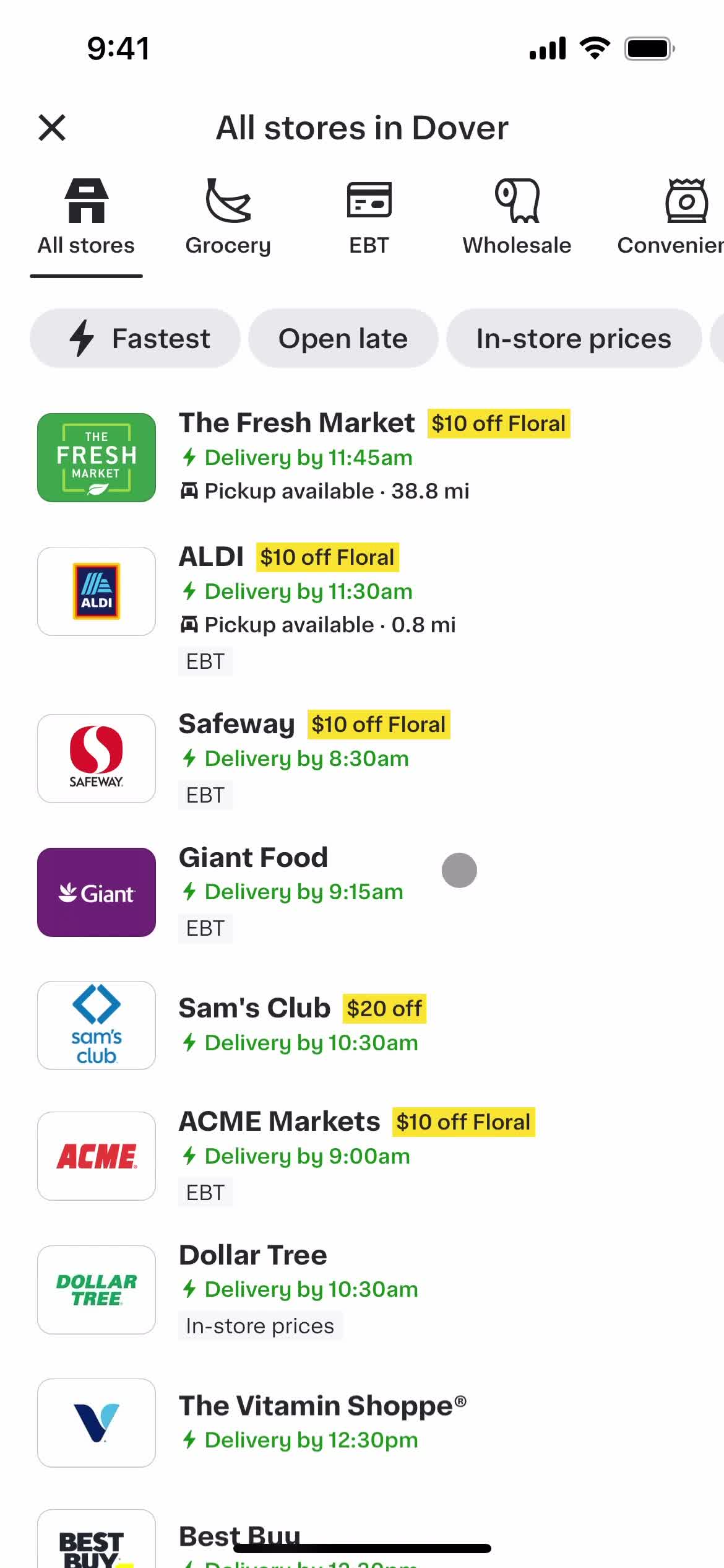 Instacart stores screenshot