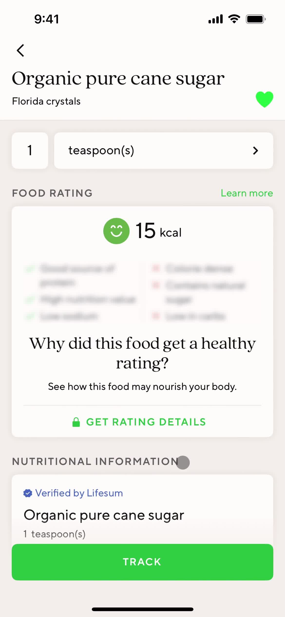 Lifesum food details screenshot