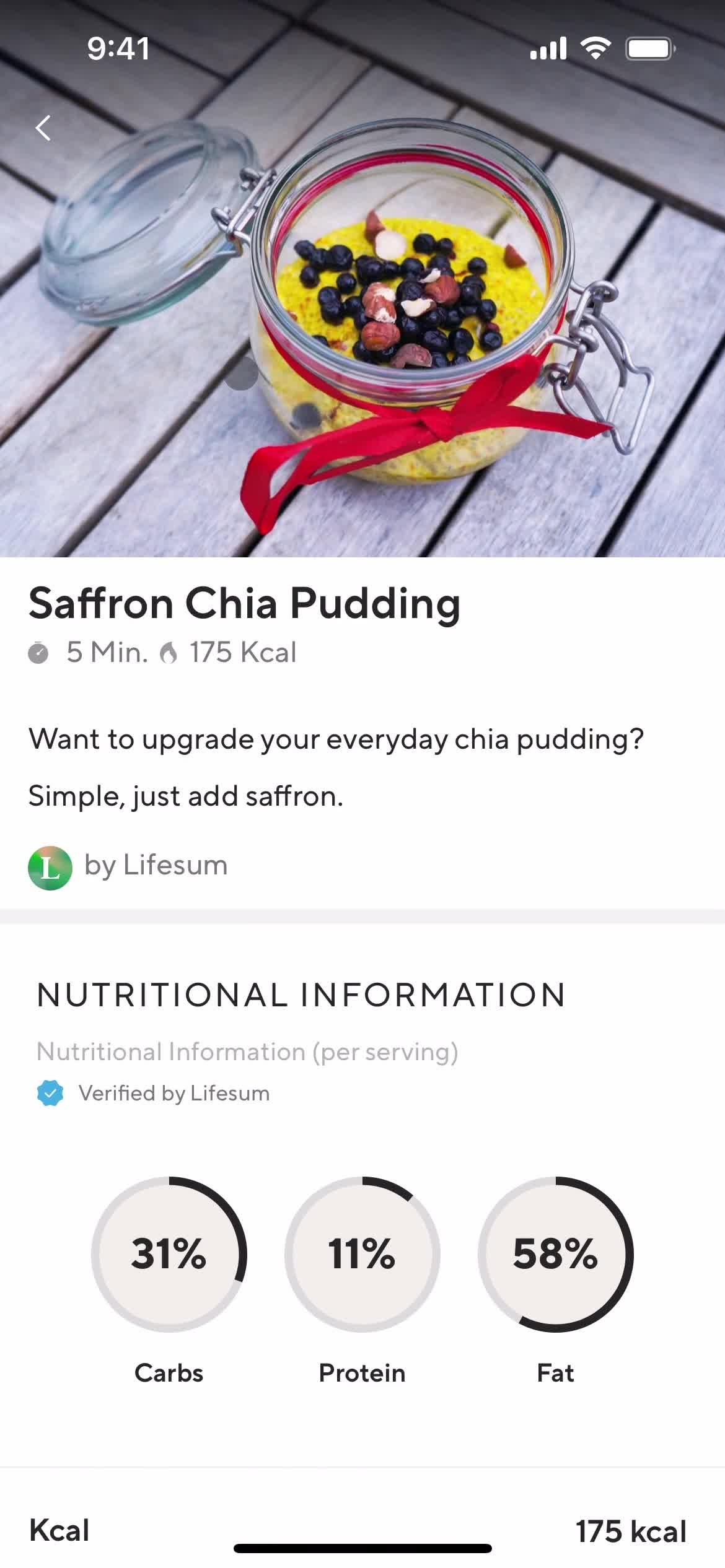 Lifesum recipe details screenshot