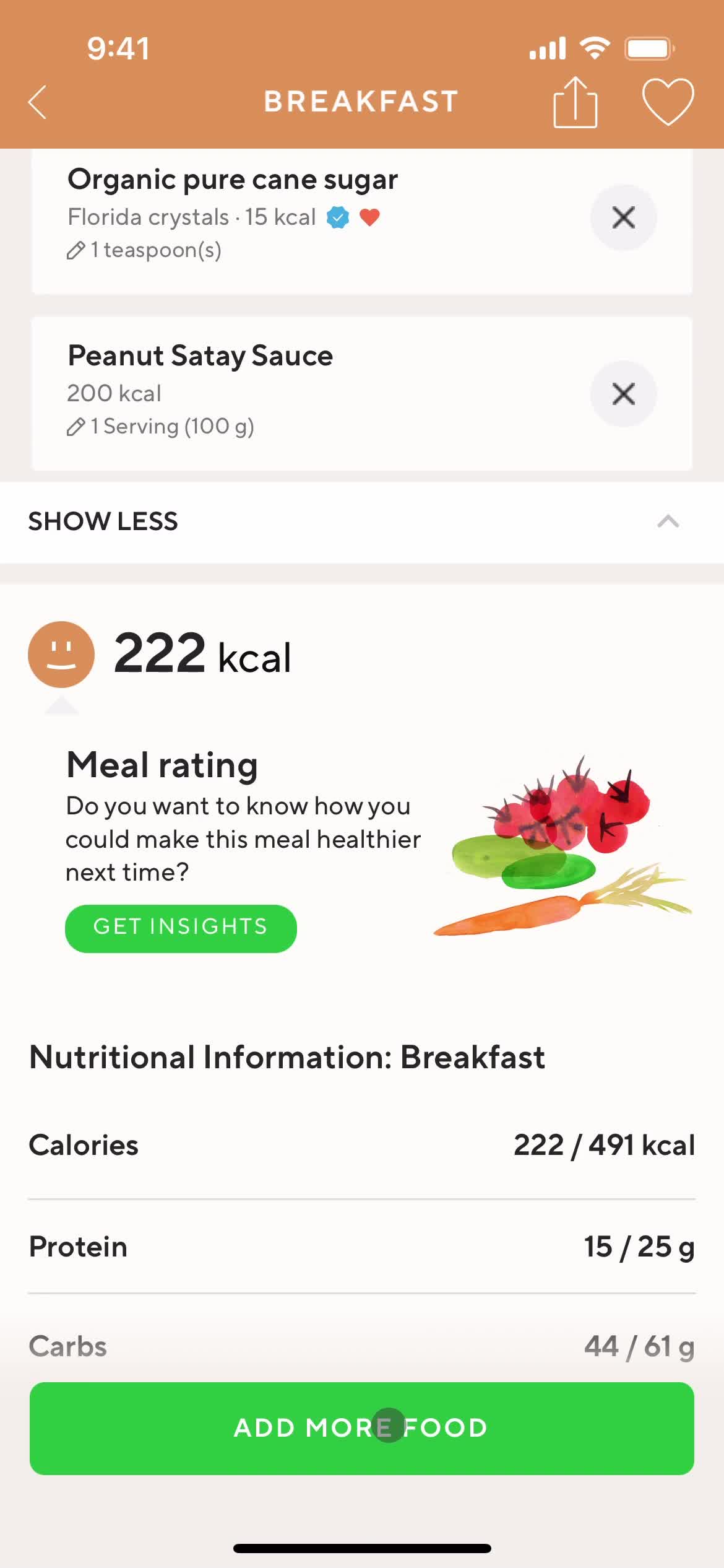 Lifesum meal details screenshot