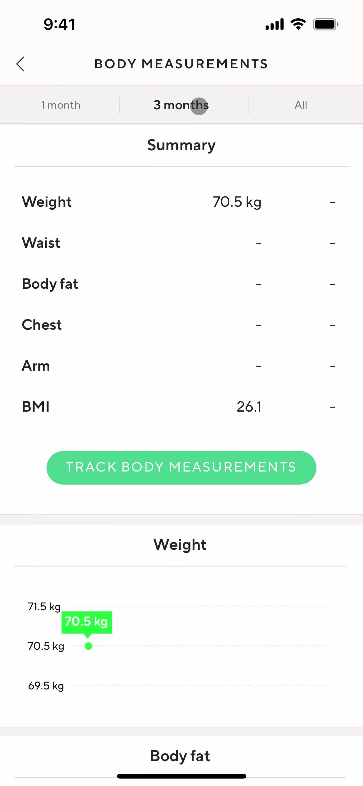 Lifesum measurements screenshot