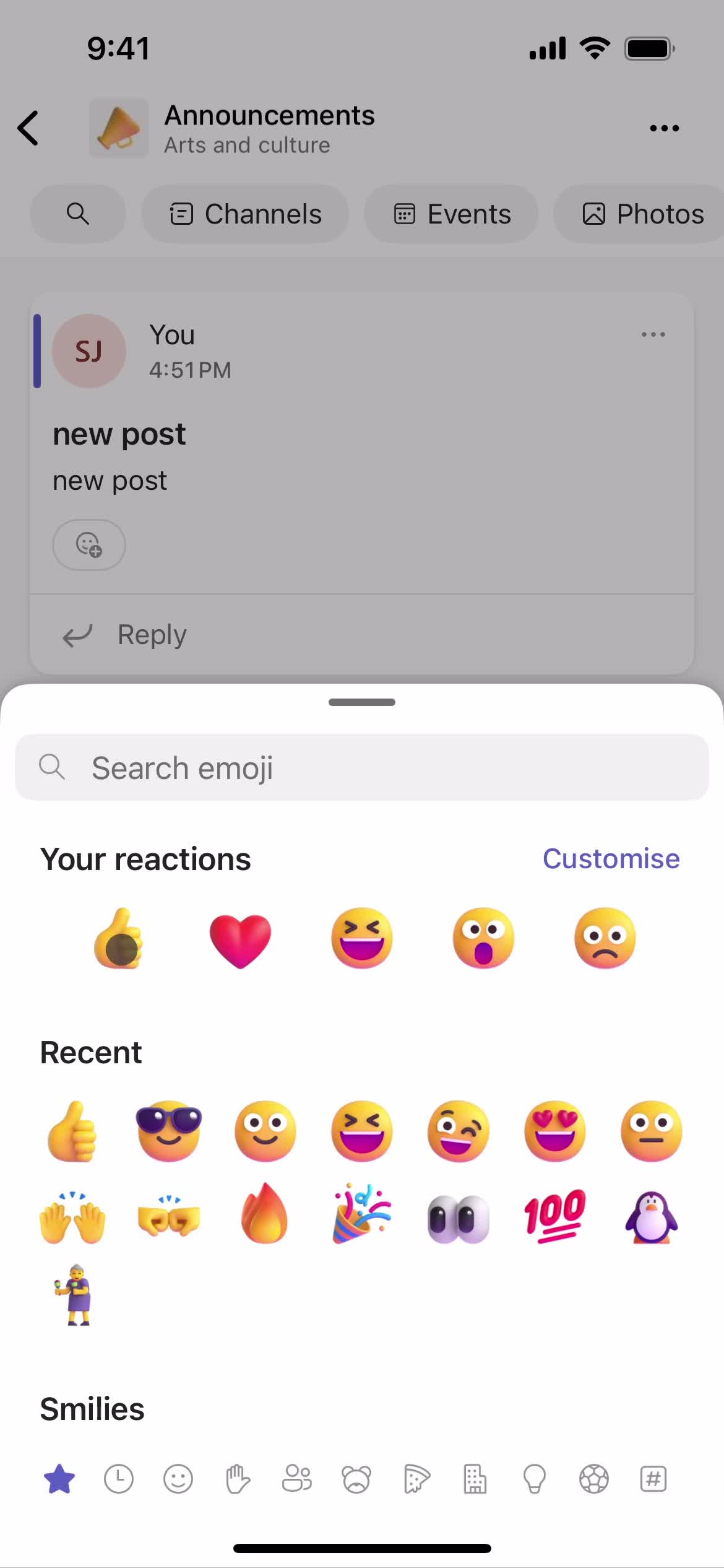 Microsoft Teams emoji reaction screenshot