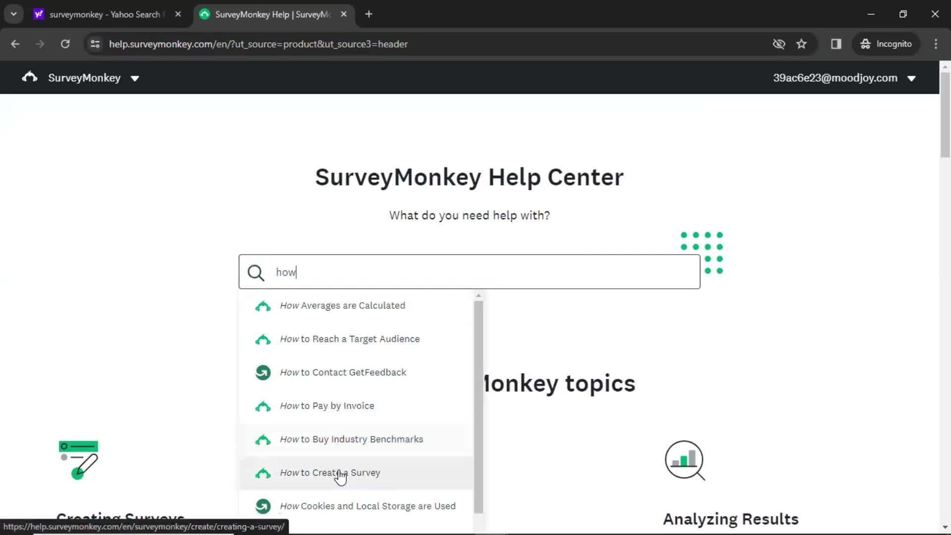 SurveyMonkey search results screenshot