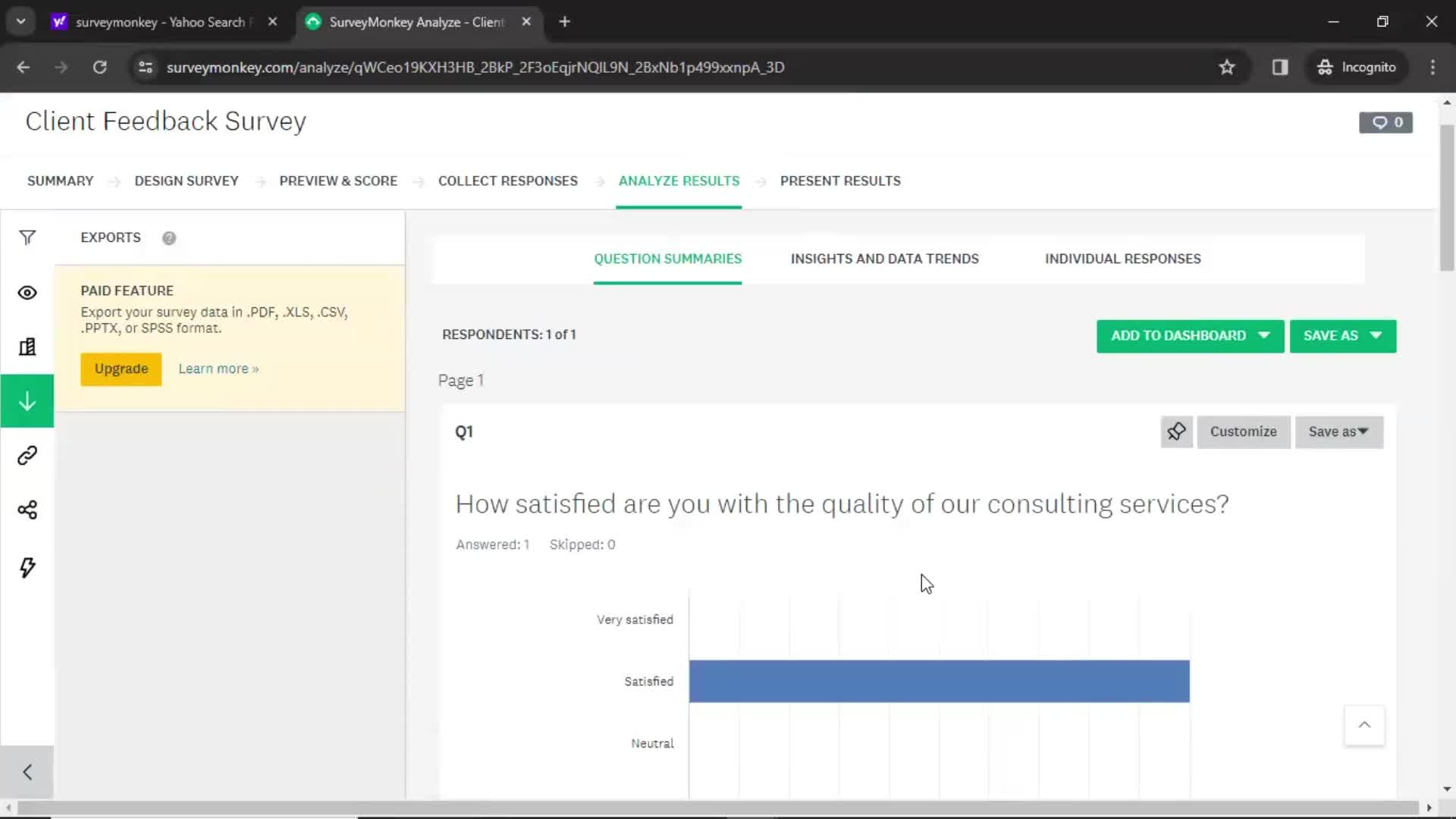 SurveyMonkey analyzing data screenshot