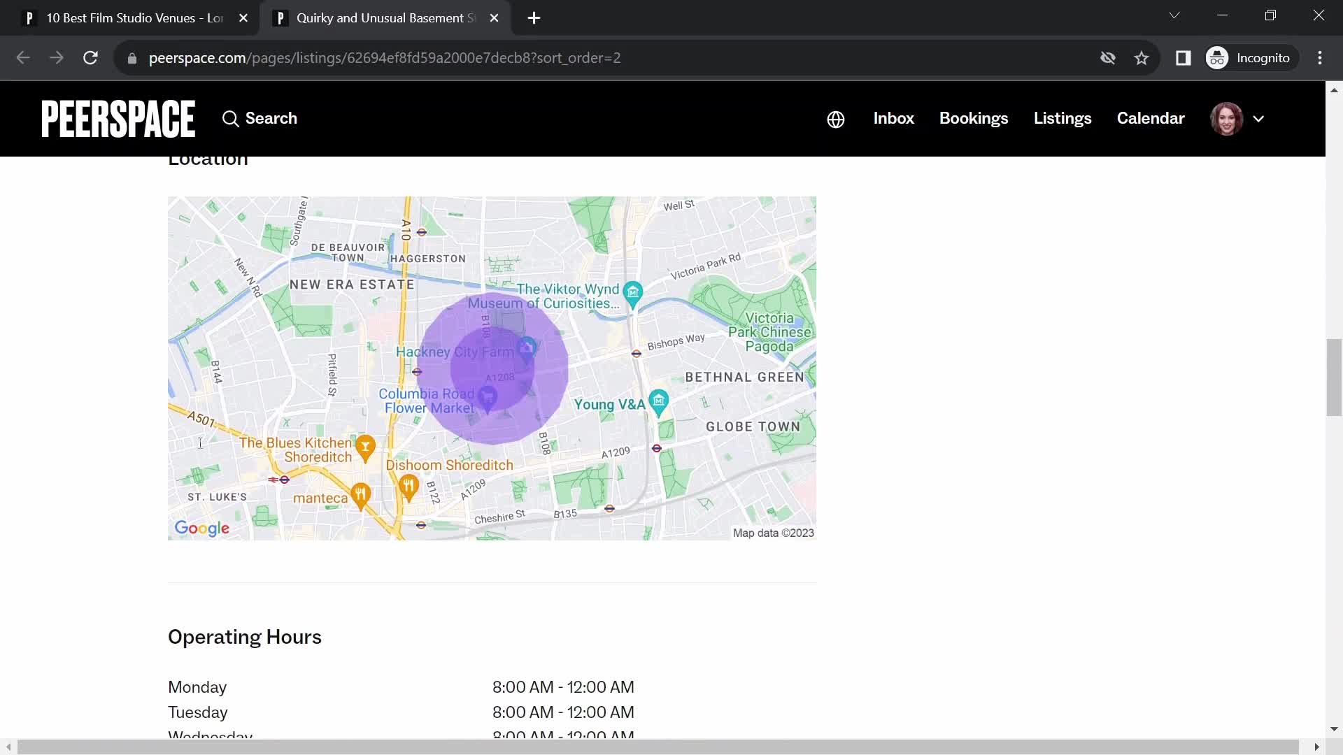 Peerspace location screenshot