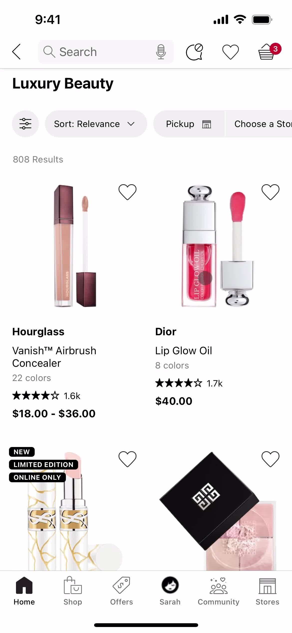 Screenshot of Category on General browsing on Sephora user flow