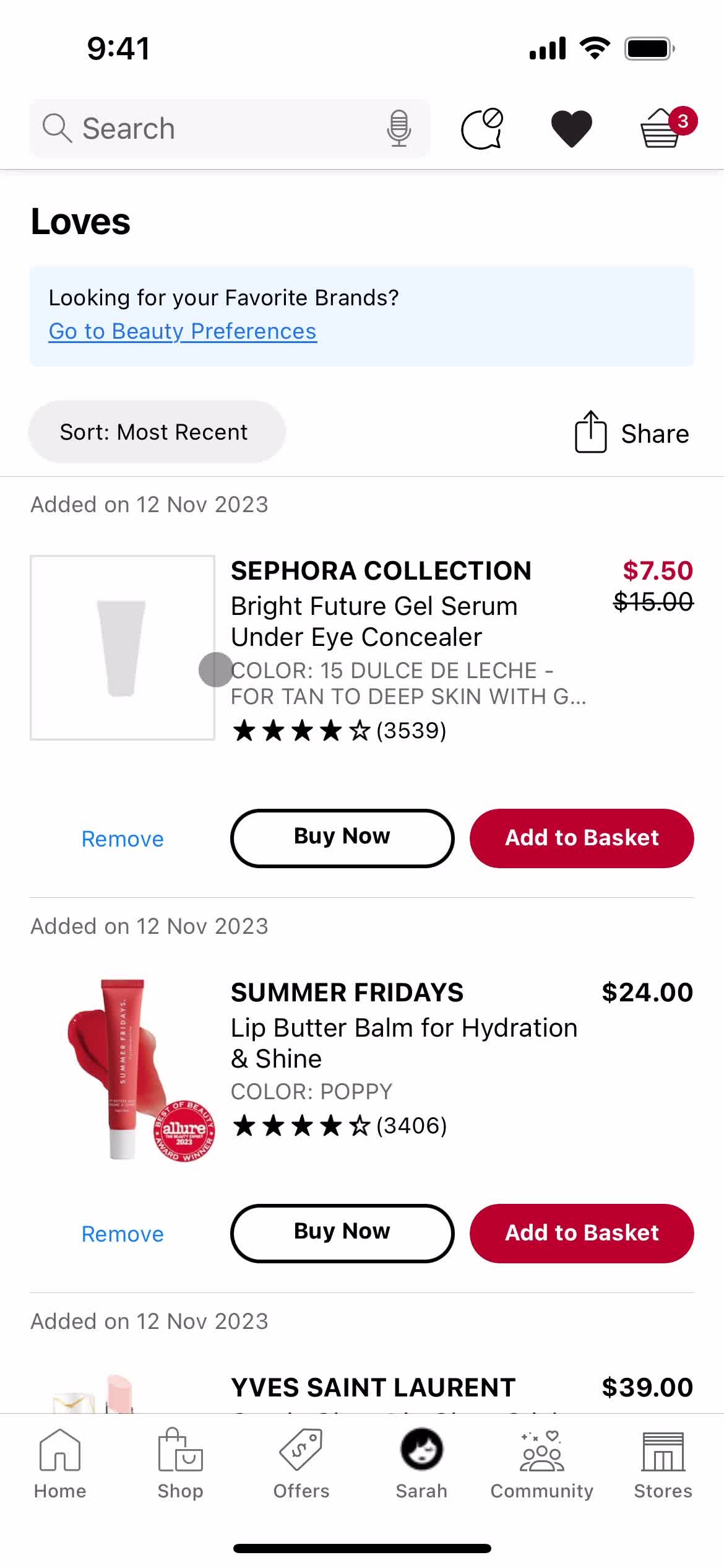 Sephora favourites screenshot
