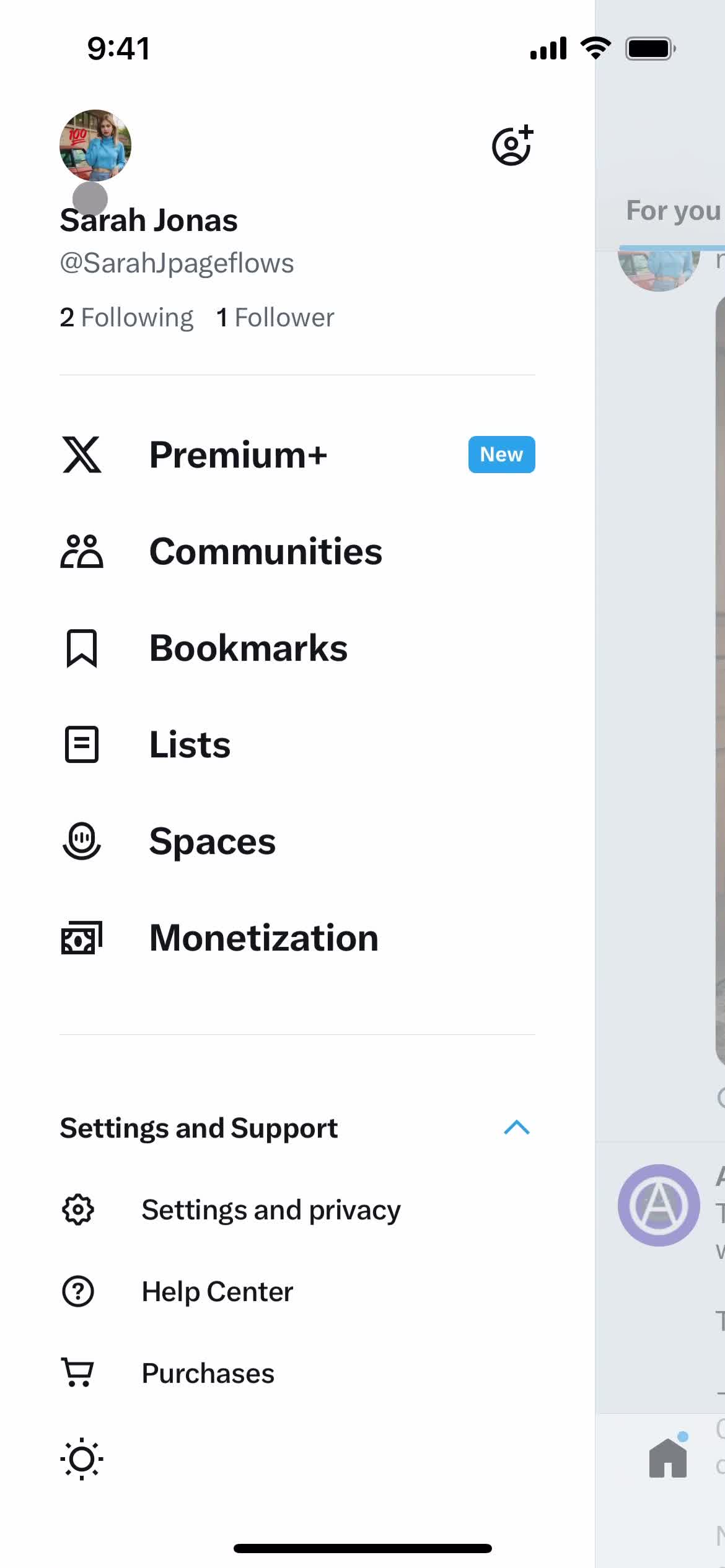 Twitter navigation menu screenshot