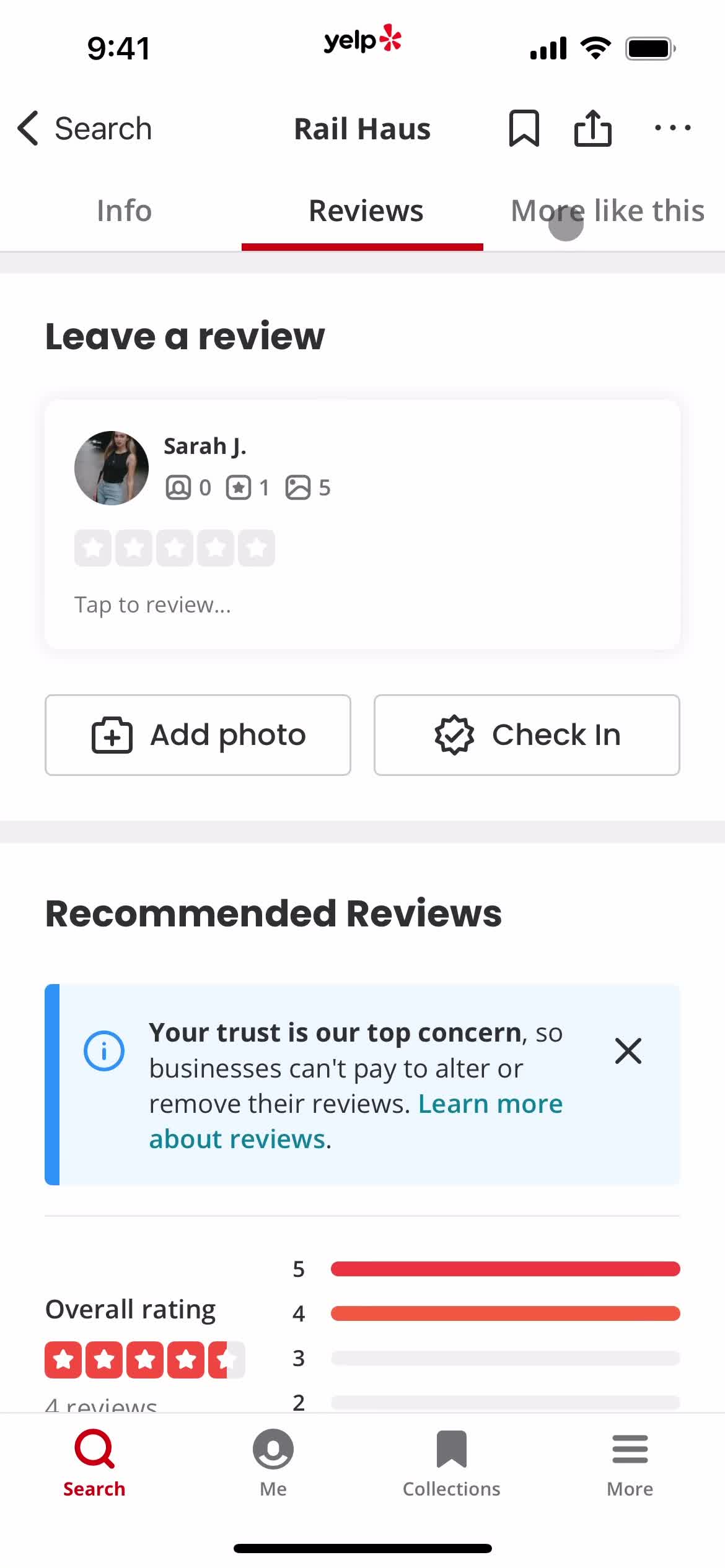 Yelp reviews screenshot
