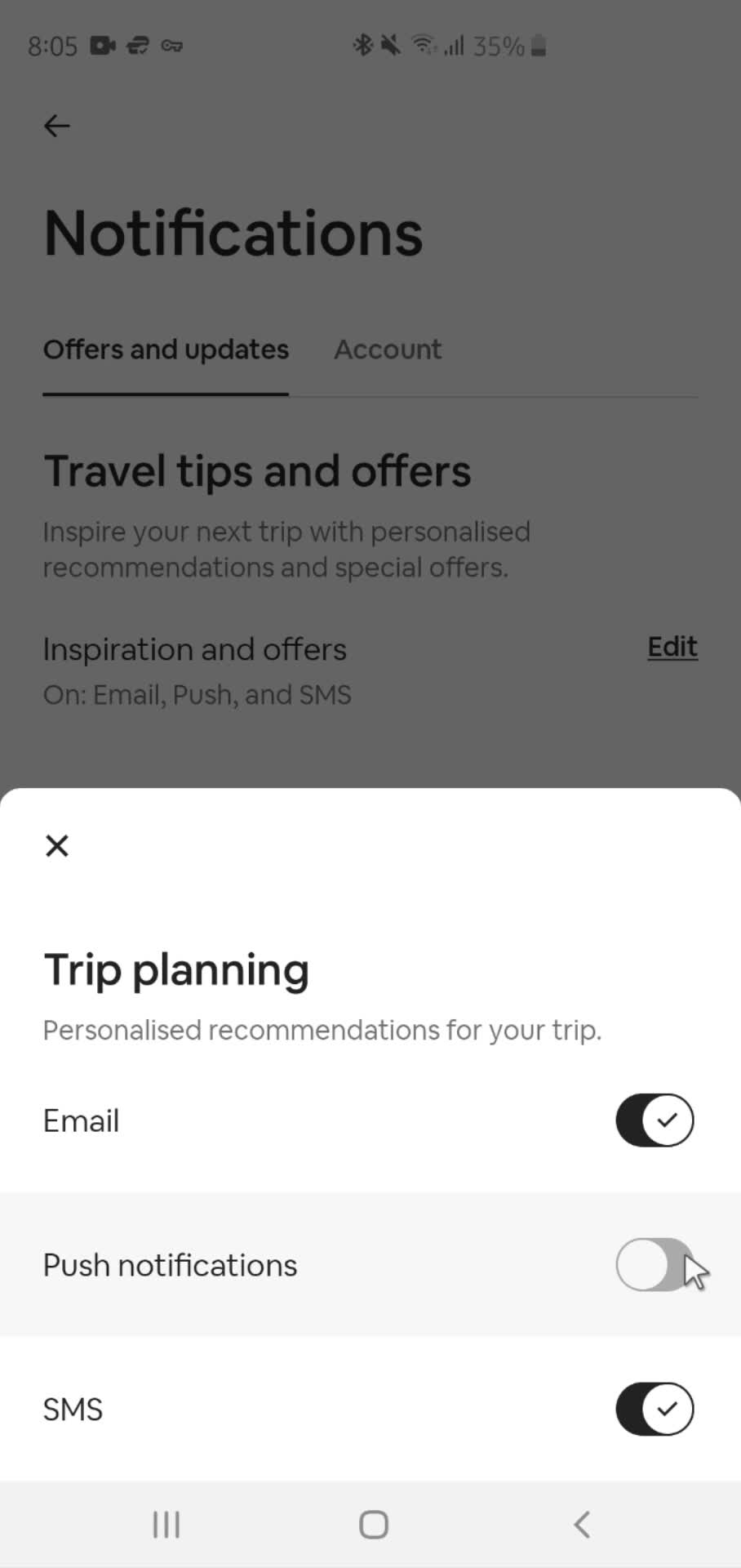 Airbnb set preferences screenshot