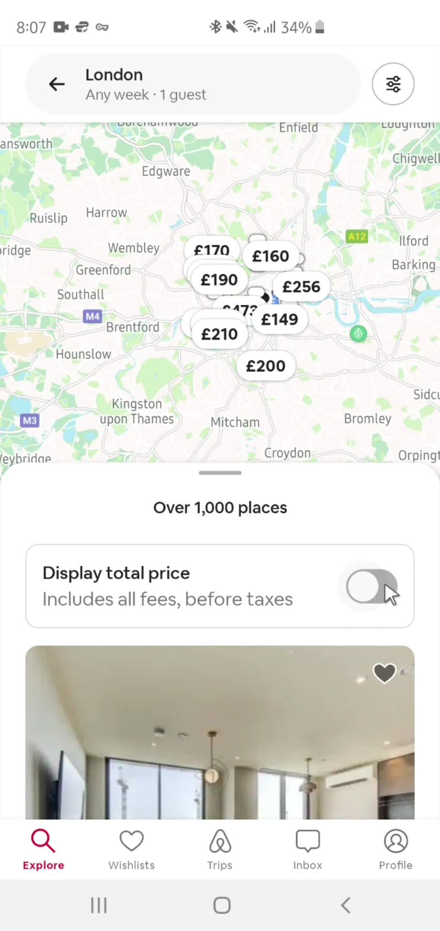 Airbnb search results screenshot
