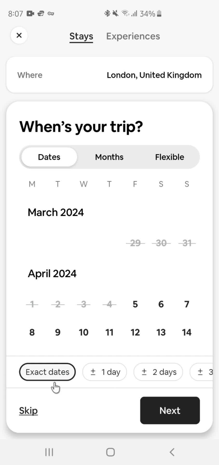 Airbnb set date range screenshot