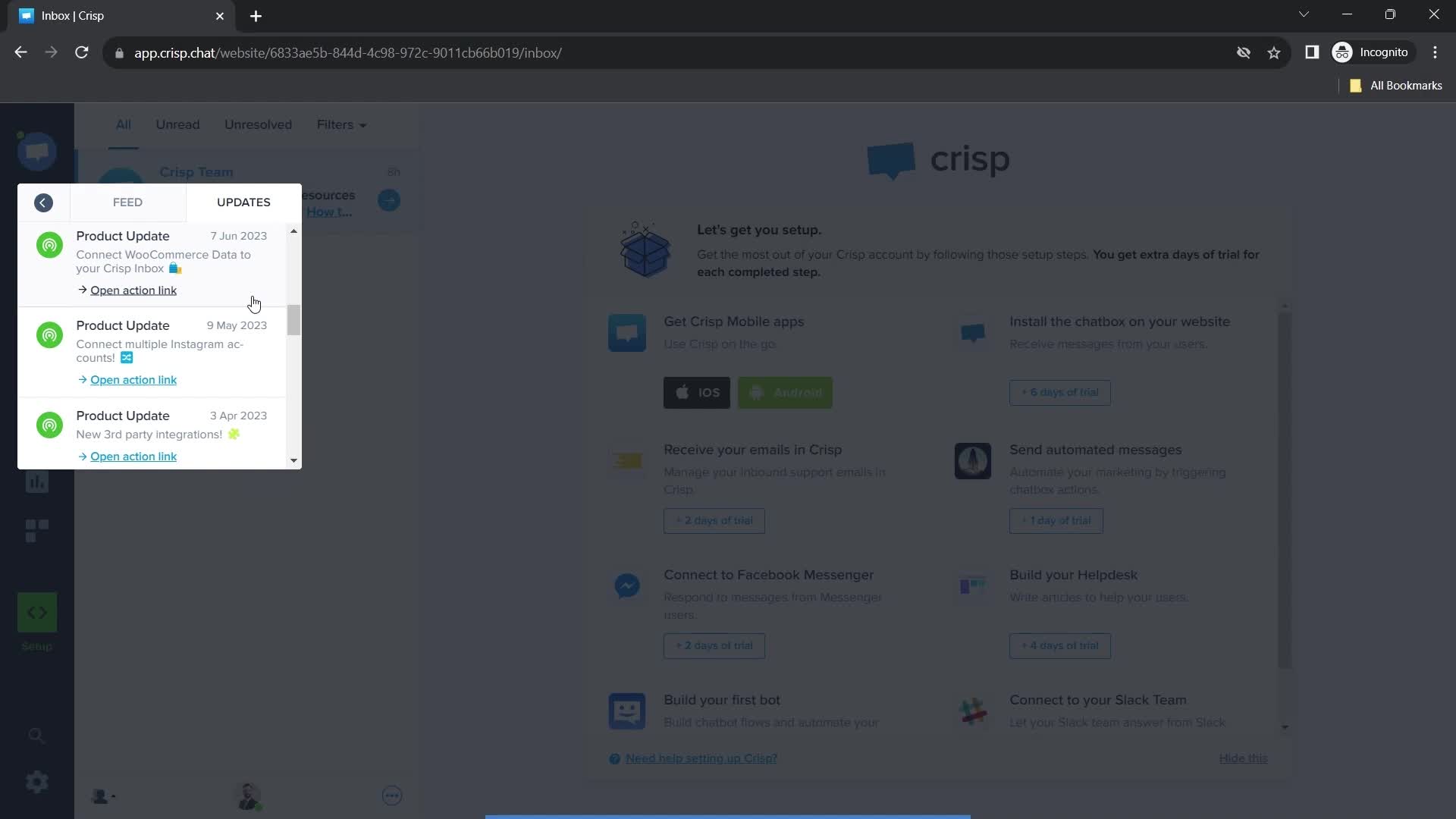 Crisp updates screenshot