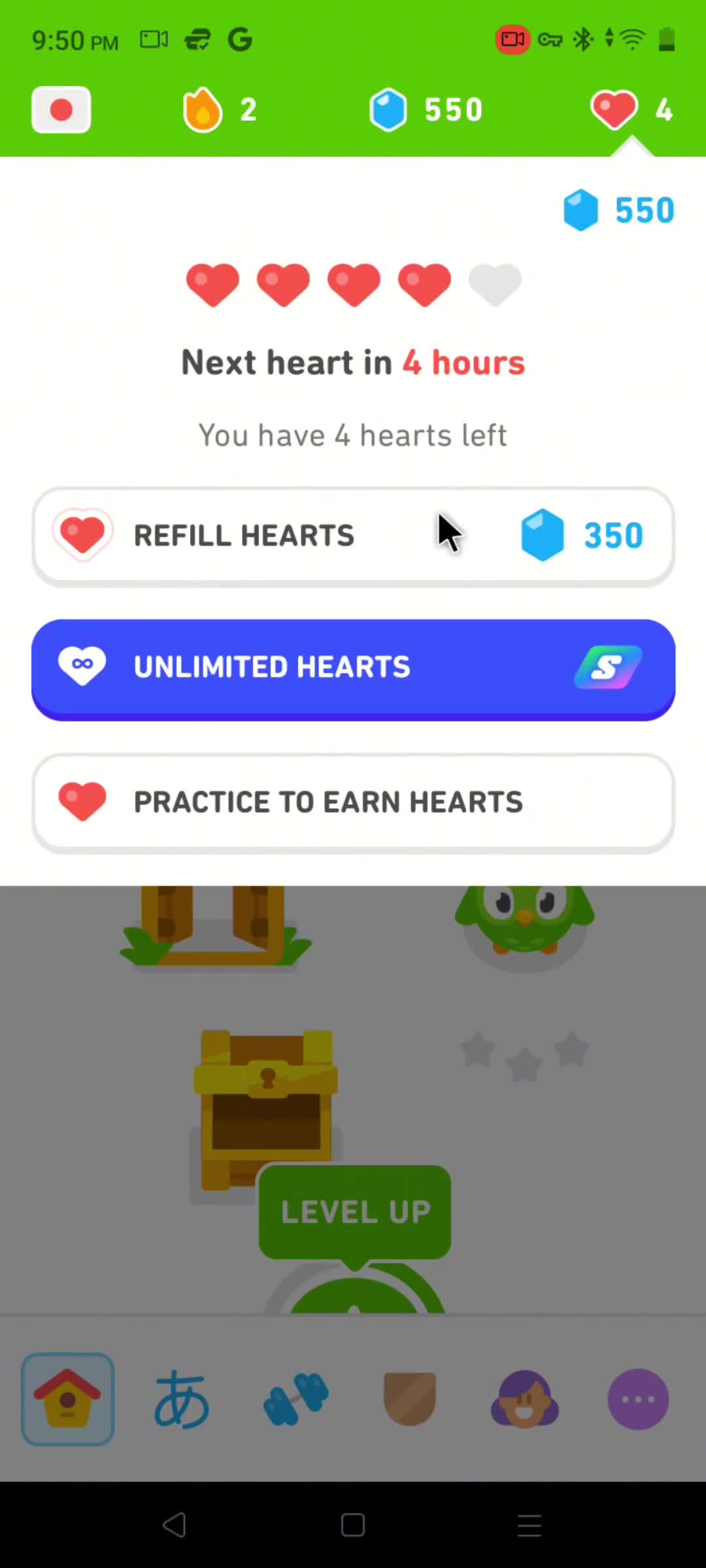Duolingo hearts screenshot