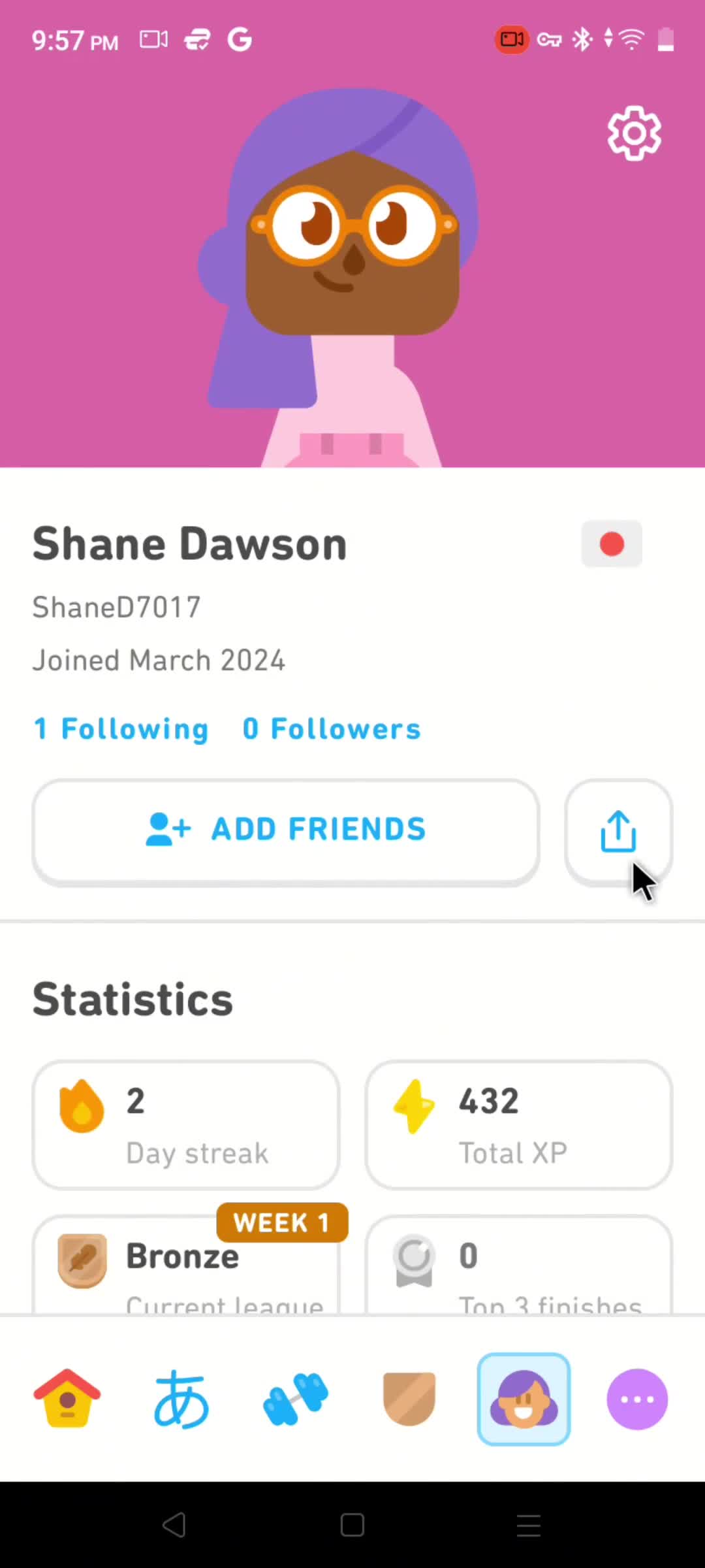 Duolingo profile screenshot