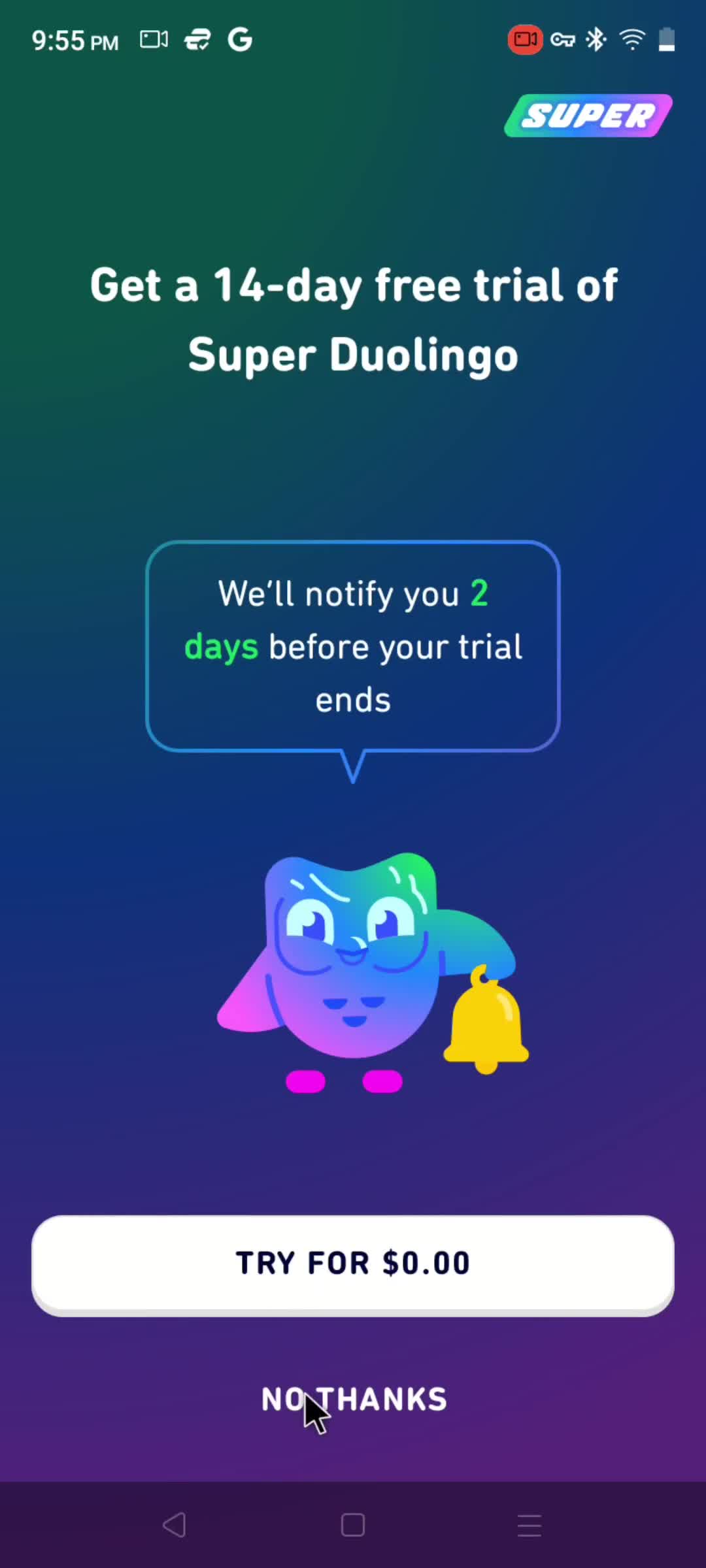 Duolingo upgrade screenshot