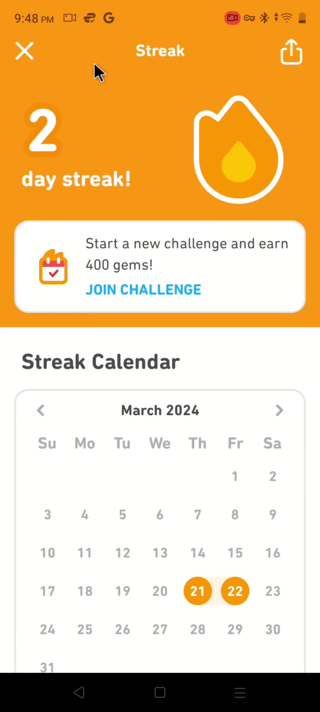 Duolingo streak screenshot