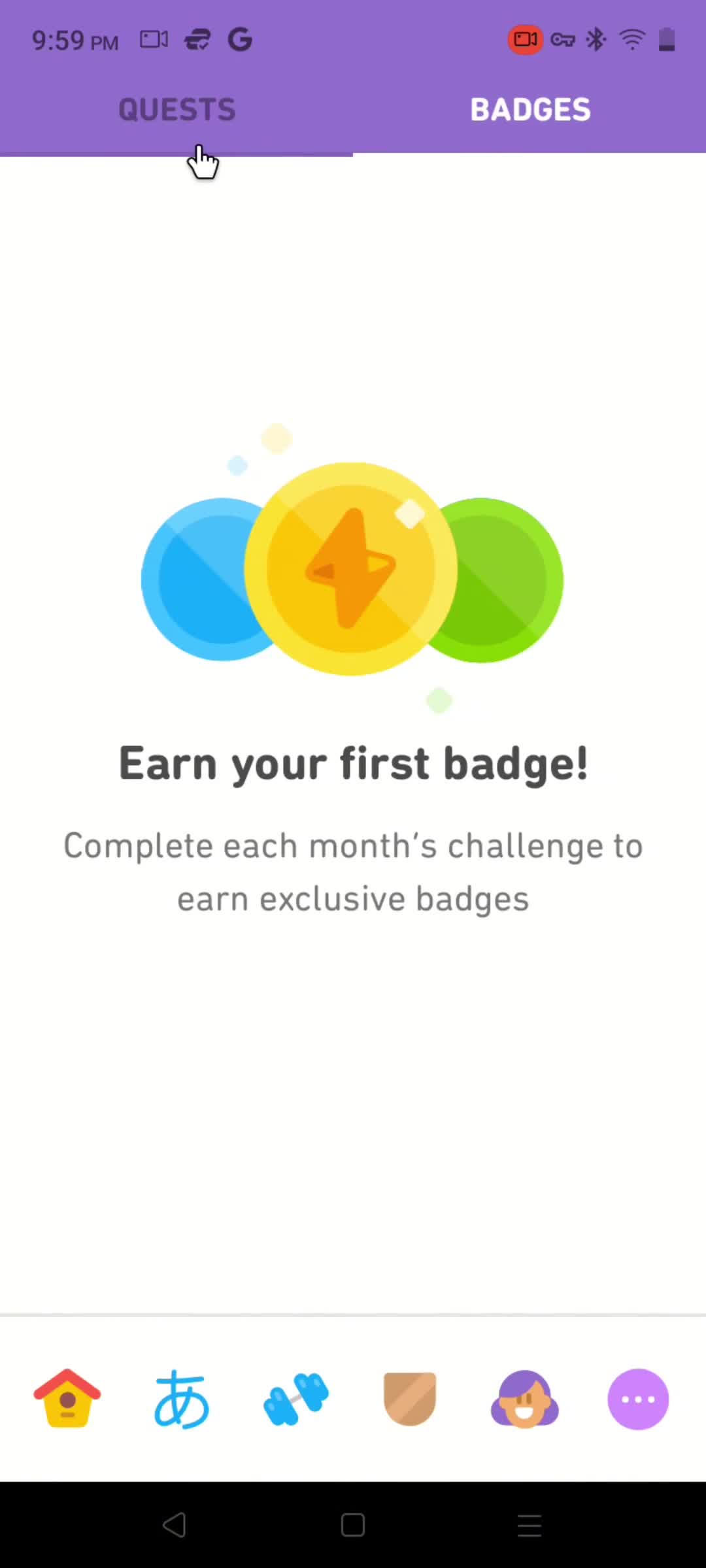 Duolingo badges screenshot