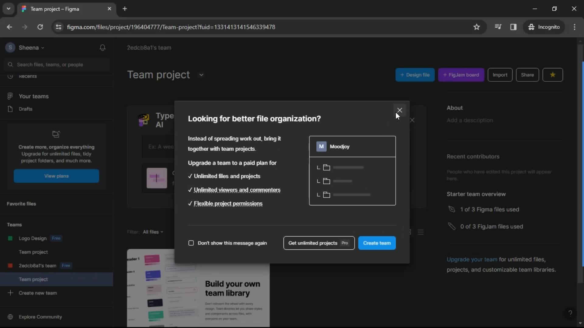 Figma create team screenshot