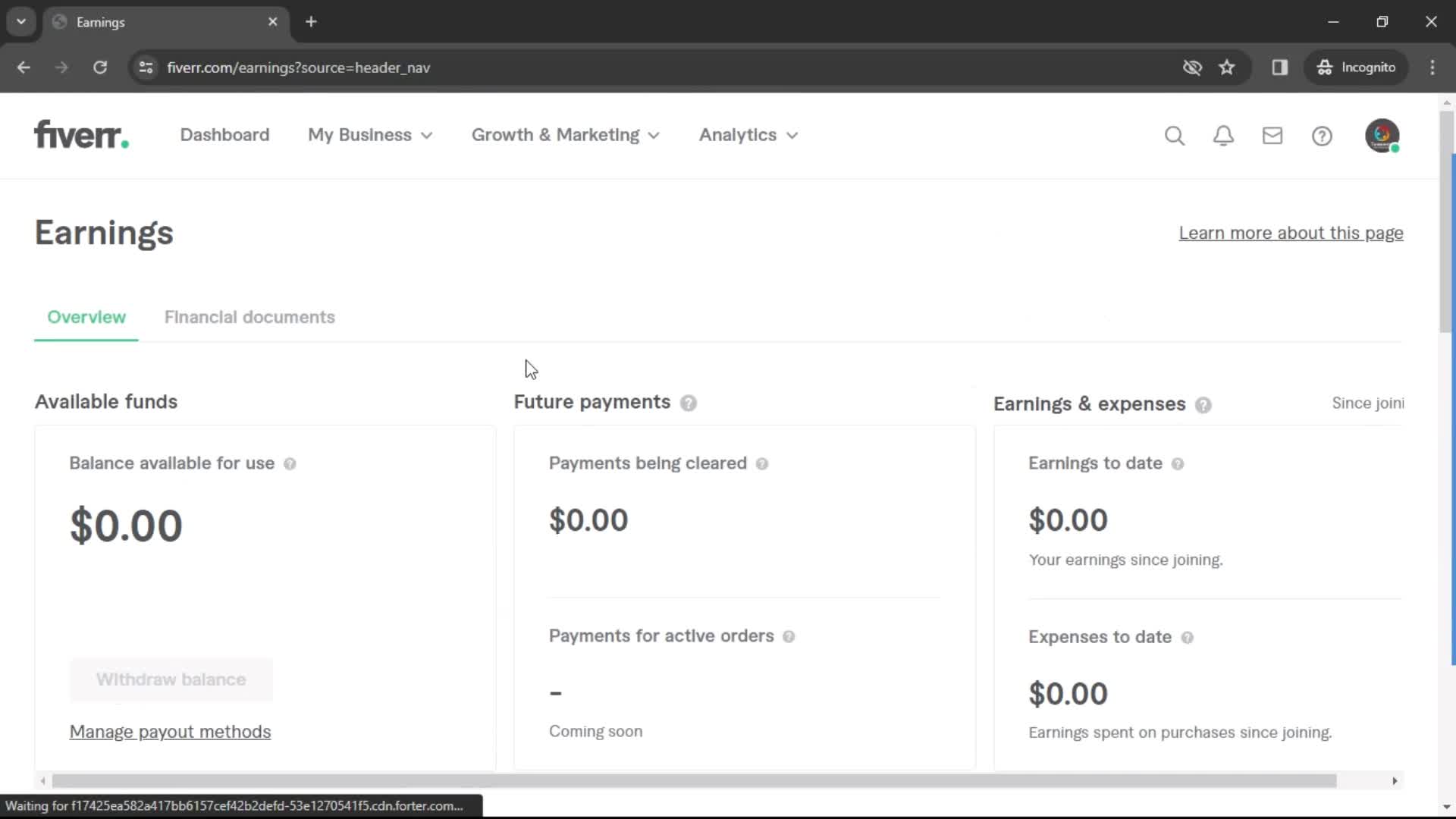 Fiverr earnings screenshot