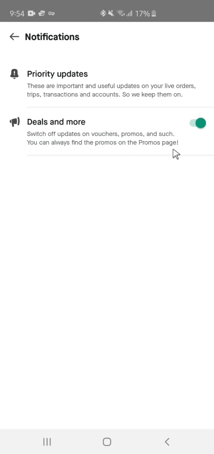 Gojek notification settings screenshot