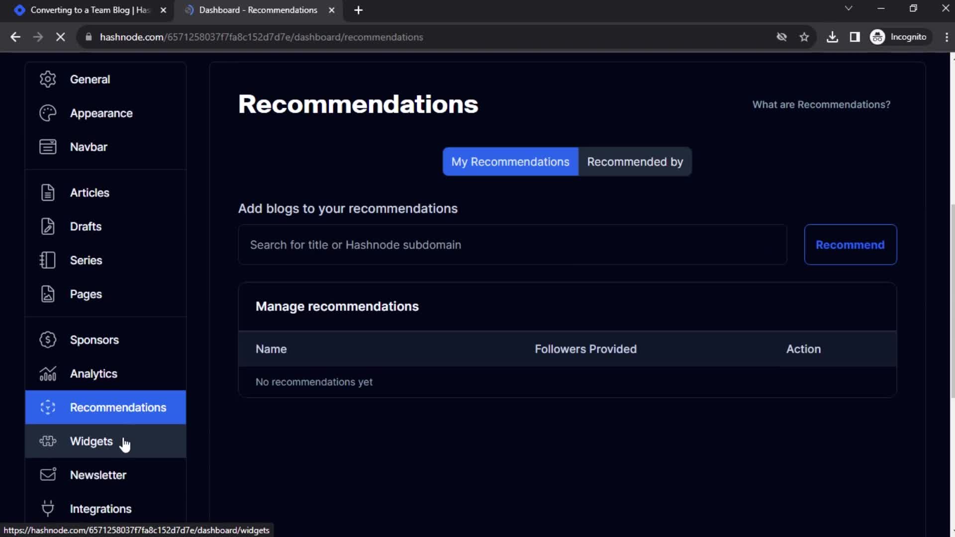 Hashnode recommendations screenshot