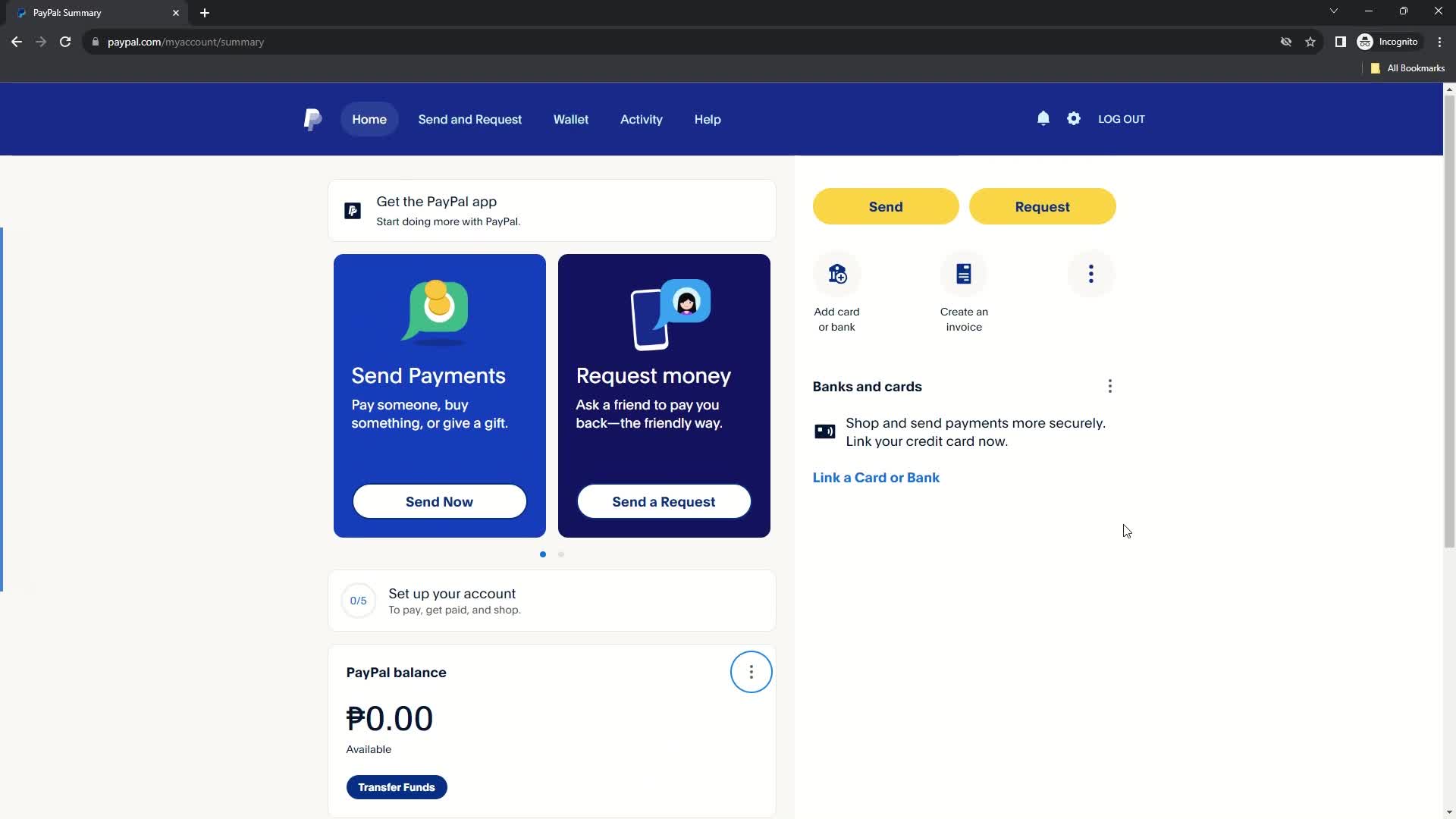 Screenshot of Home on General browsing on PayPal user flow