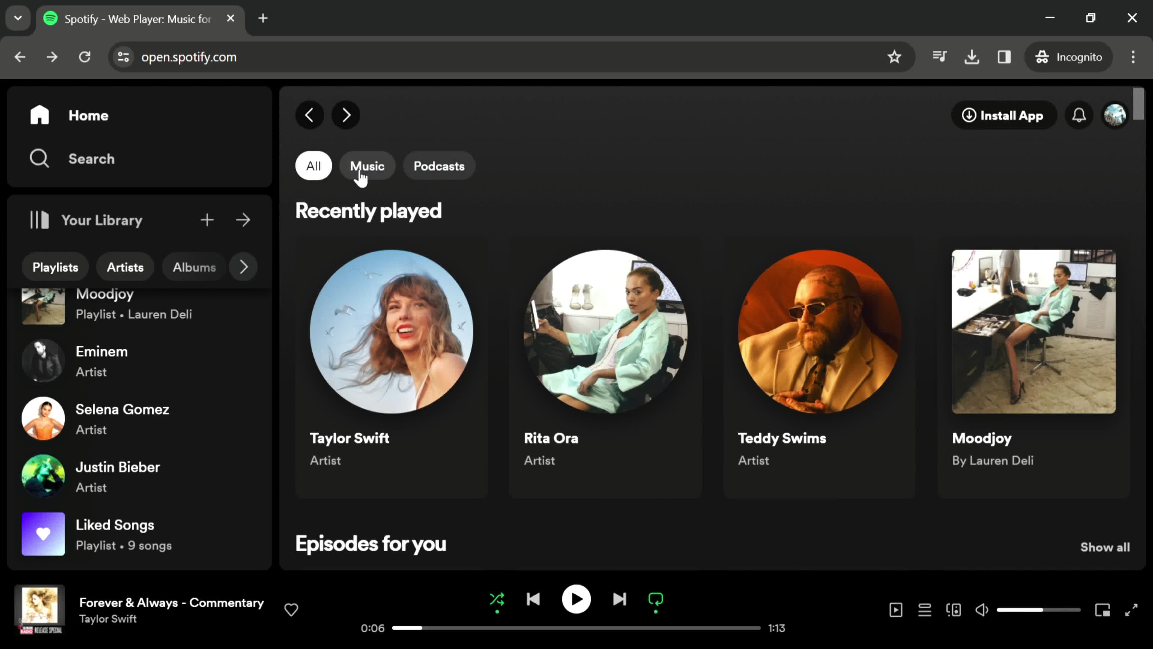 Spotify home screenshot