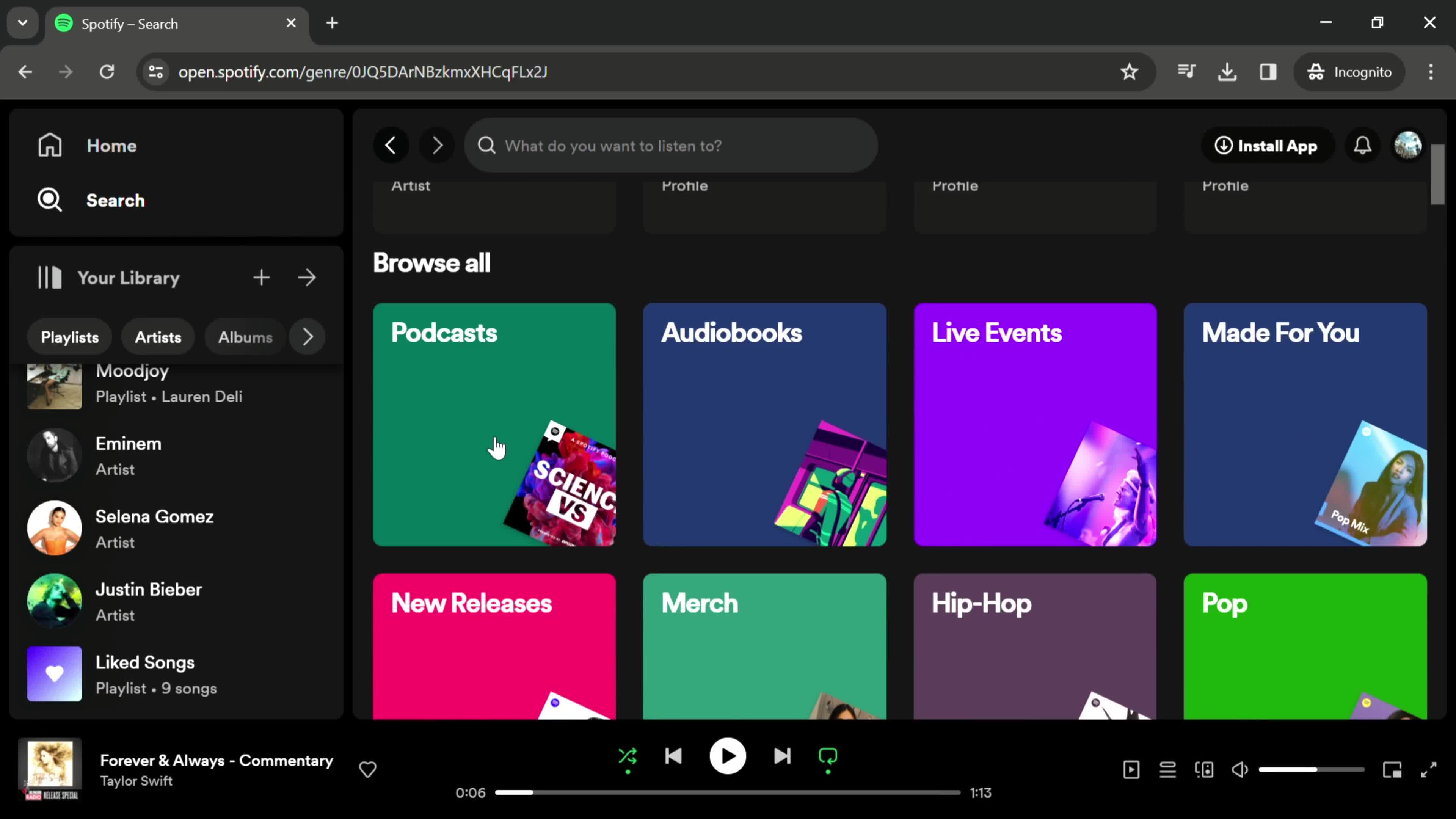 Spotify categories screenshot