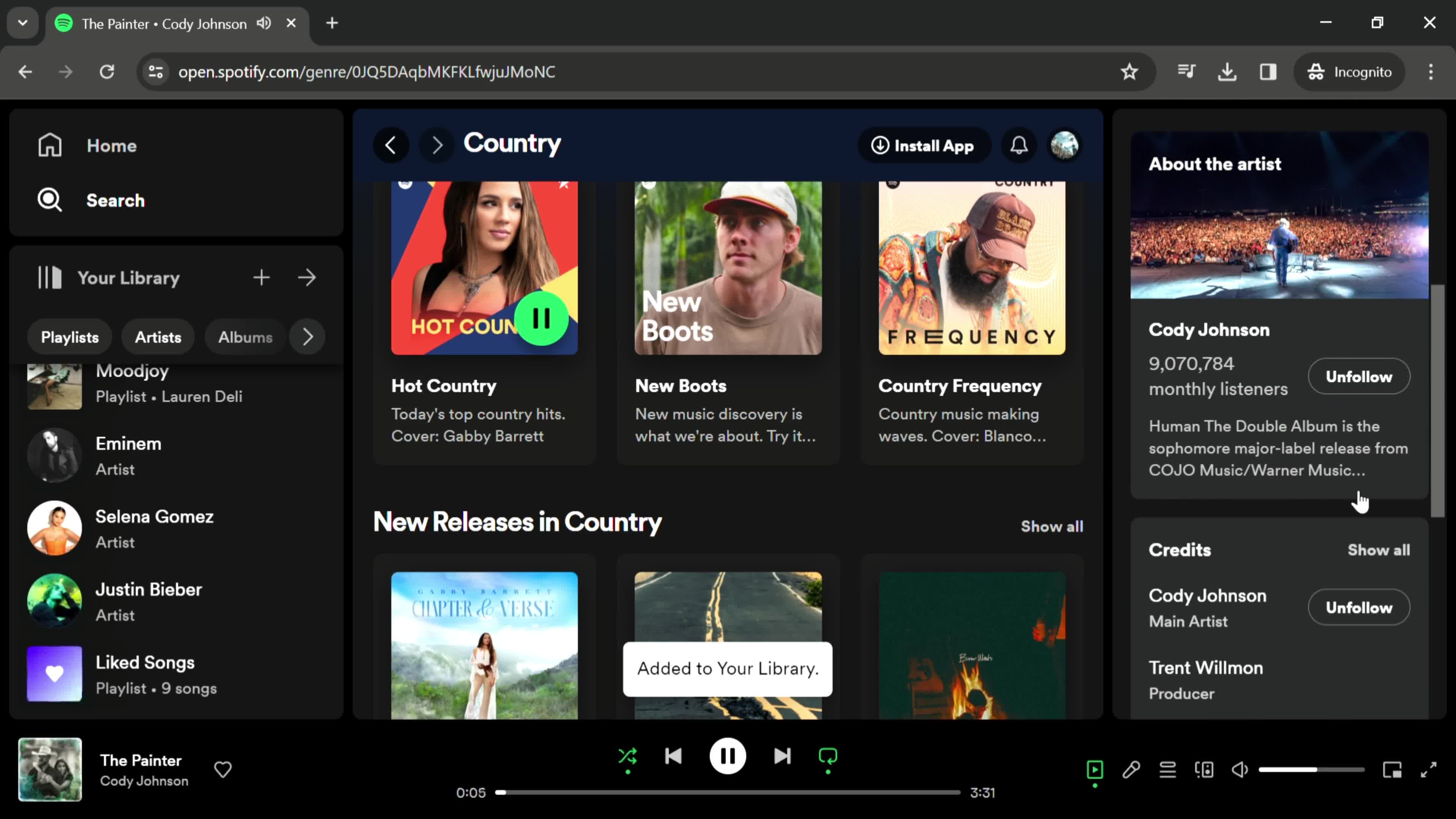 Spotify follow screenshot