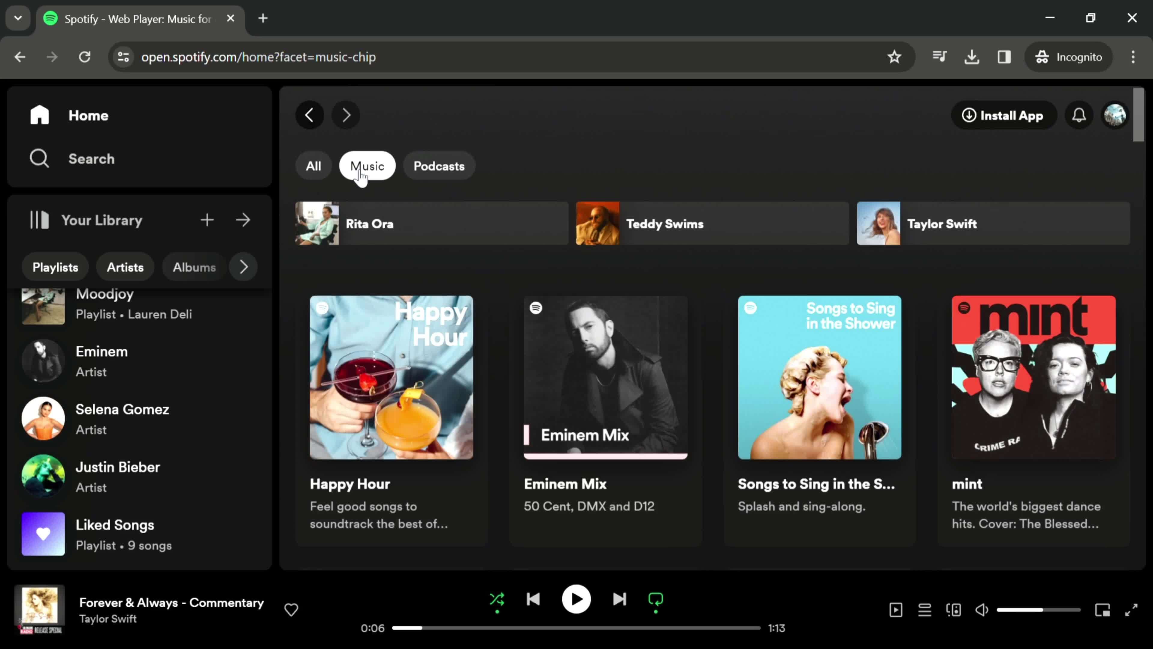 Spotify filtered results screenshot